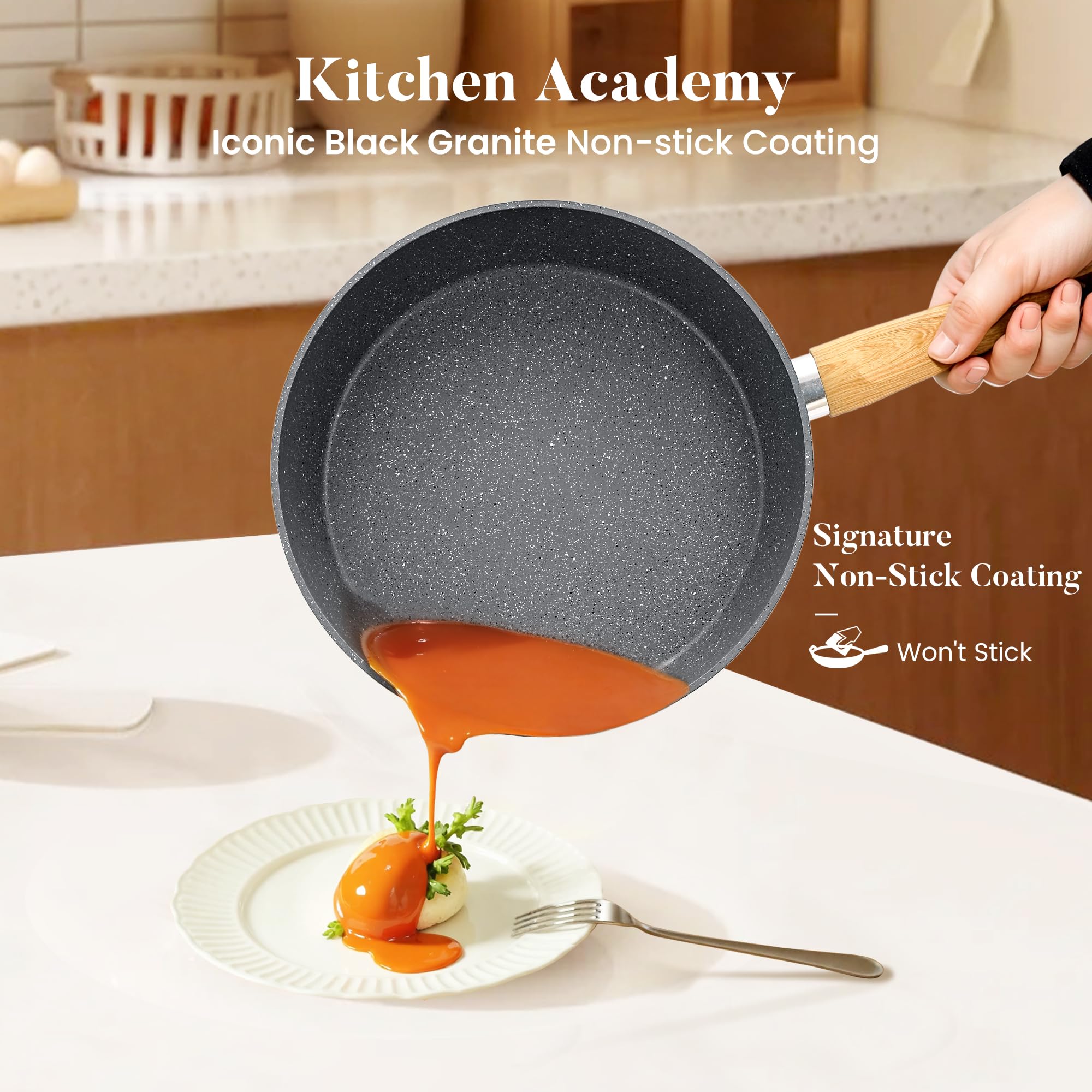 Kitchen Induction Cookware & Bakeware Set - 30 Piece Black Granite Cooking Pans Set, Non-Stick Pots and Pans Set
