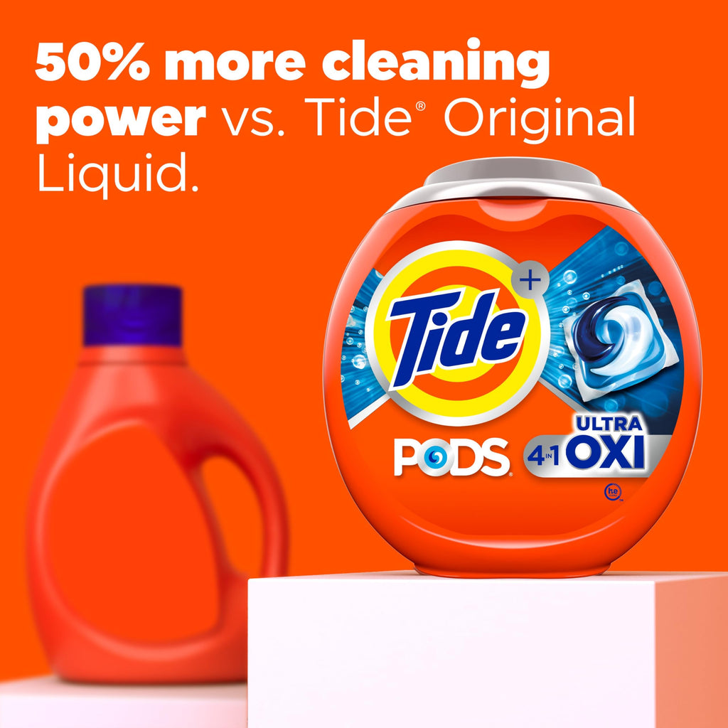 Tide 4-in-1 Ultra Oxi PODS Laundry Detergent Pacs, 85 Count, HE Compatible, Built in Pre-treater for Stains