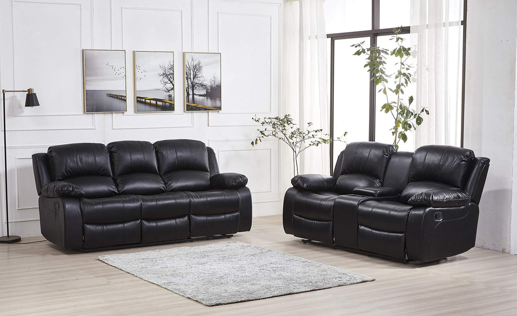Betsy Furniture 3PC Faux Leather Reclining Couch Set, Living Room Furniture Set, Sofa, Loveseat, Glider, 8018 Multiple Colors (Gray, Sofa+Loveseat+Chair) | 8018