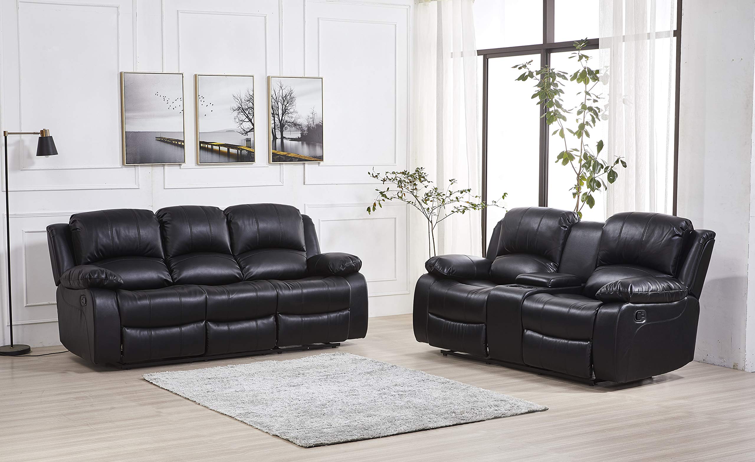 Betsy Furniture 3PC Faux Leather Reclining Couch Set, Living Room Furniture Set, Sofa, Loveseat, Glider, 8018 Multiple Colors (Gray, Sofa+Loveseat+Chair) | 8018
