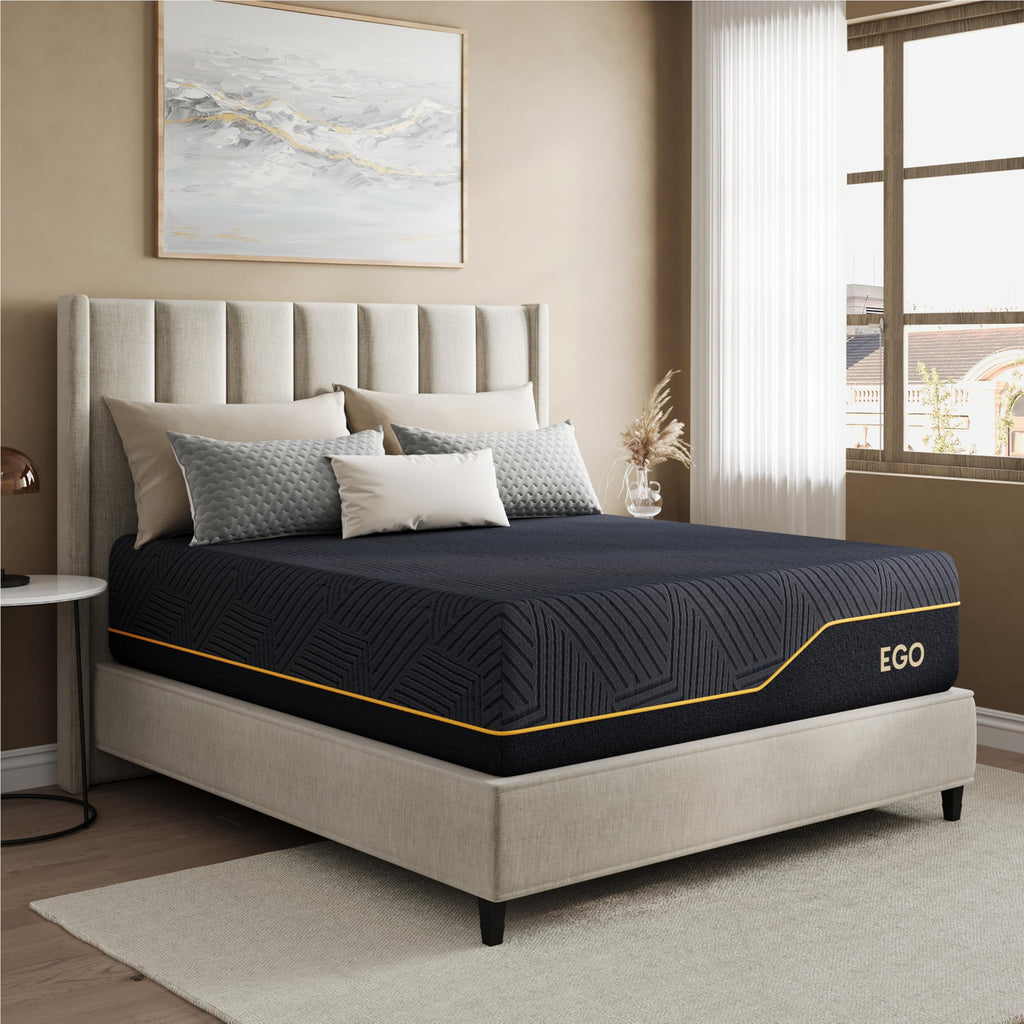 MLILY EGOHOME 14 Inch Queen Memory Foam Mattress for Back Pain, Cooling Copper Gel Bed in a Box, Foam Made in USA, CertiPUR-US Certified, Therapeutic Medium Firm, 60x80x14 Black
