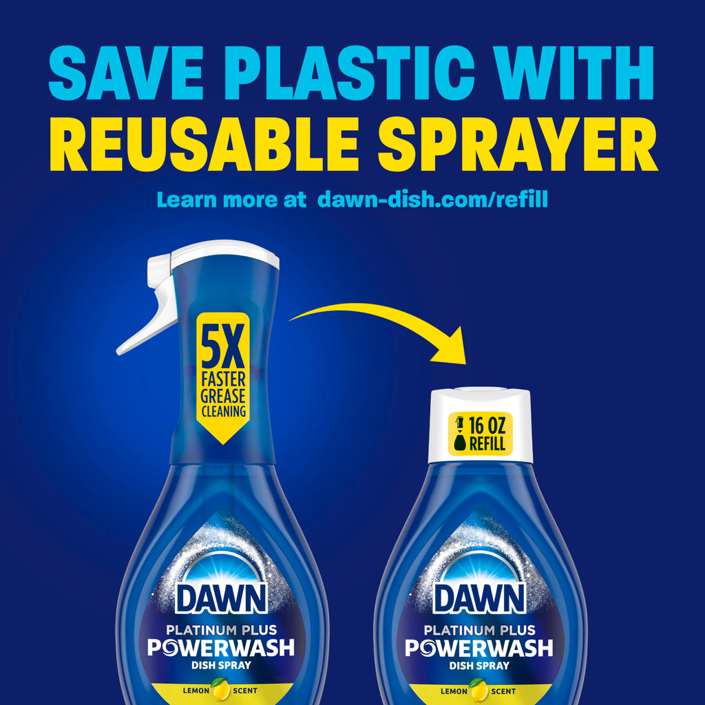 Dawn Powerwash Spray, Dish Soap, Dishwashing Liquid, Fresh, 1 Starter Kit + 3 Refills, 4x16 Fl Oz