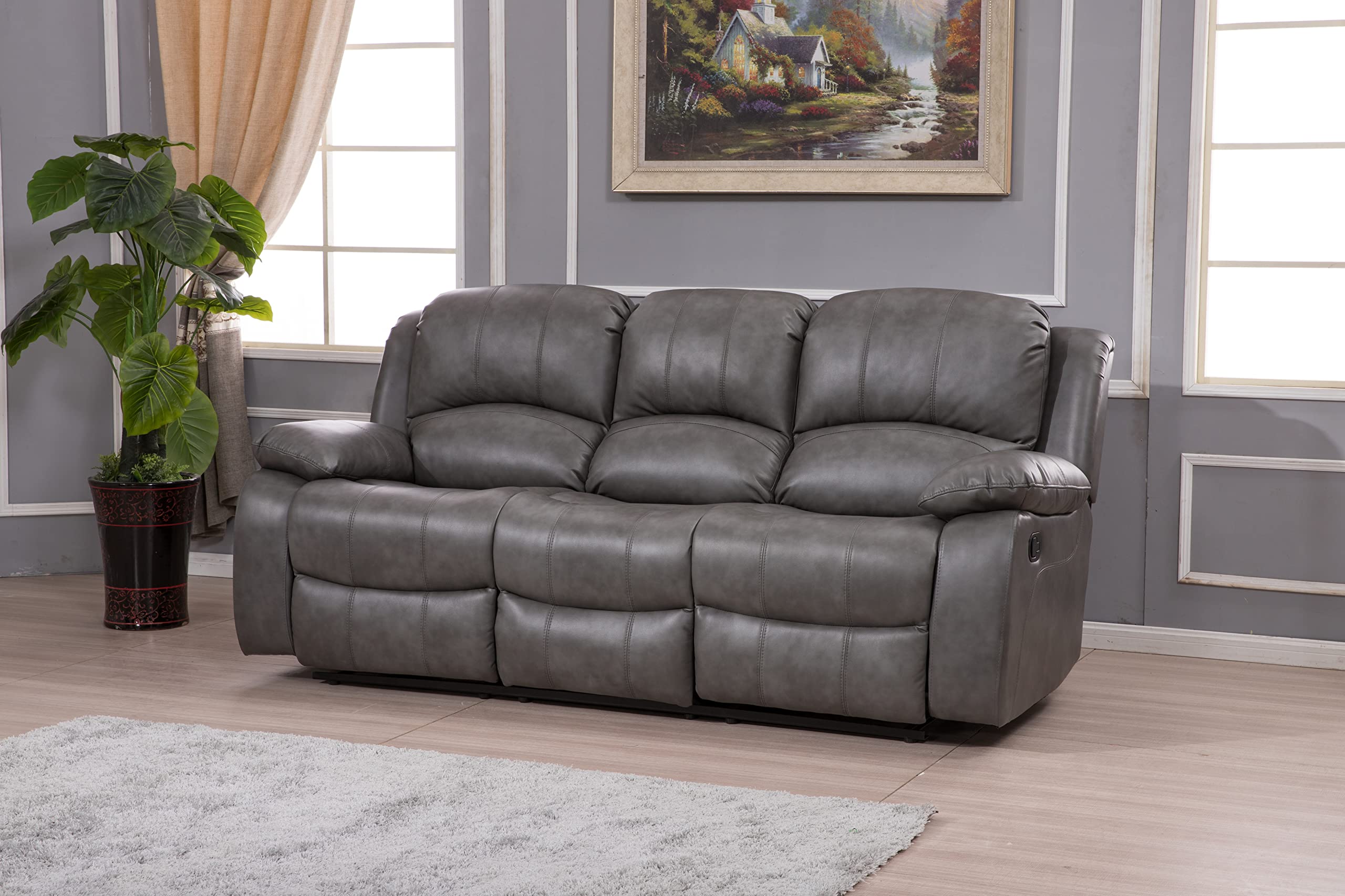 Betsy Furniture 3PC Faux Leather Reclining Couch Set, Living Room Furniture Set, Sofa, Loveseat, Glider, 8018 Multiple Colors (Gray, Sofa+Loveseat+Chair) | 8018