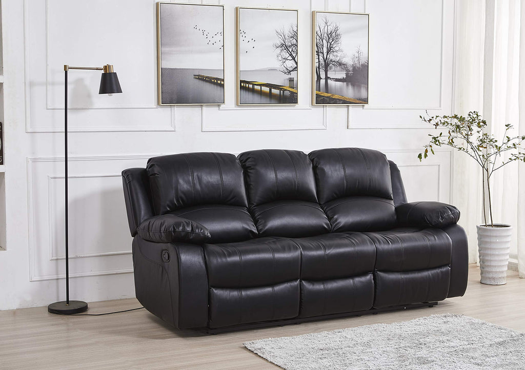Betsy Furniture 3PC Faux Leather Reclining Couch Set, Living Room Furniture Set, Sofa, Loveseat, Glider, 8018 Multiple Colors (Gray, Sofa+Loveseat+Chair) | 8018