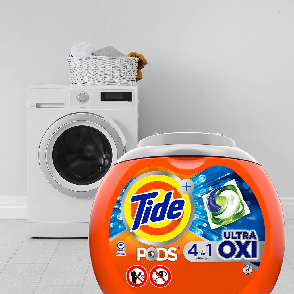 Tide 4-in-1 Ultra Oxi PODS Laundry Detergent Pacs, 85 Count, HE Compatible, Built in Pre-treater for Stains