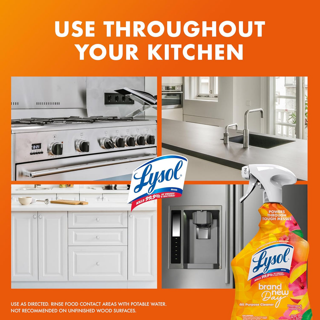 Lysol All Purpose Cleaner Spray, Multi-Purpose Disinfecting Spray, Kitchen & Bathroom Cleaner, Lemon Breeze, Lavender, & Mango Scents, 32oz (Pack of 4)
