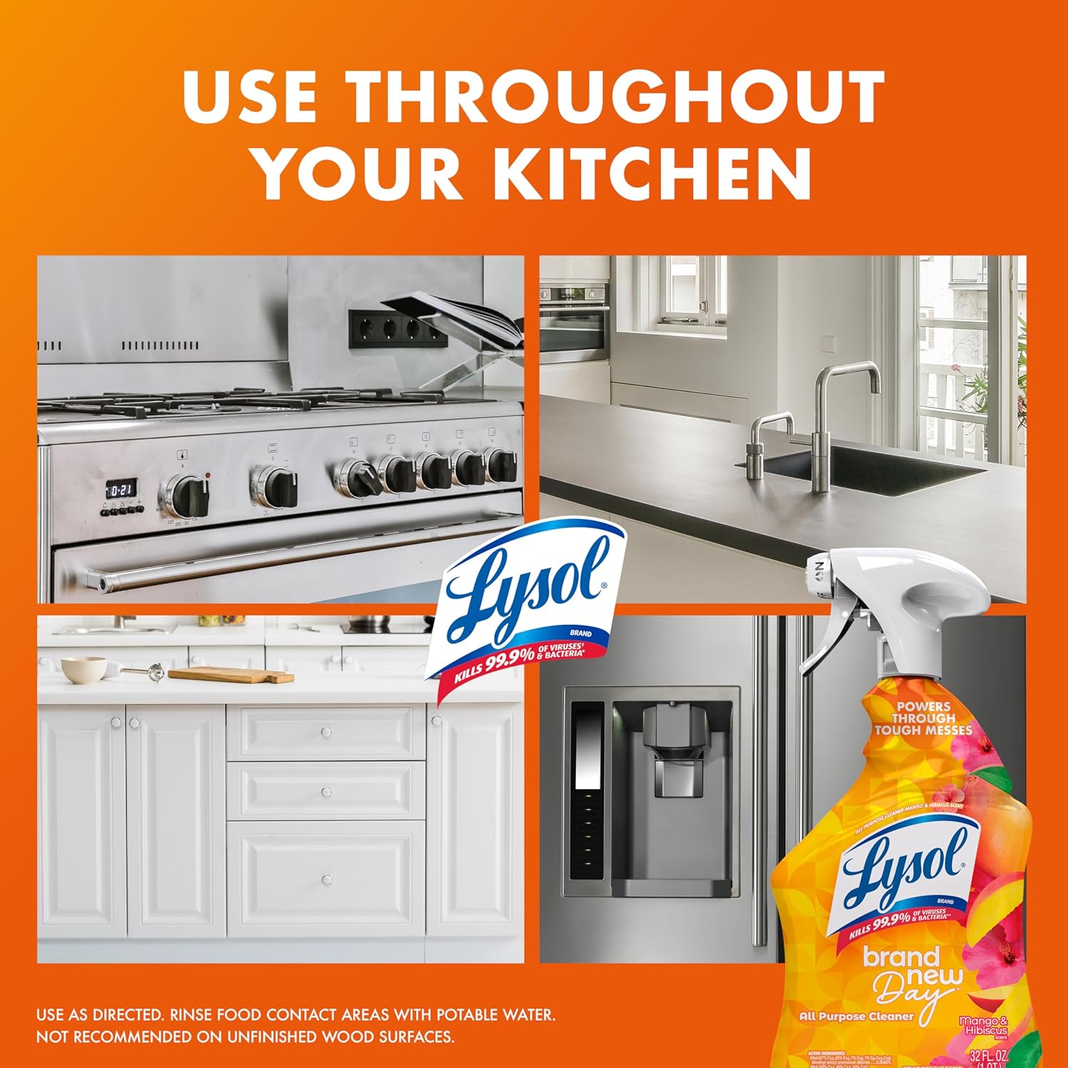 Lysol All Purpose Cleaner Spray, Multi-Purpose Disinfecting Spray, Kitchen & Bathroom Cleaner, Lemon Breeze, Lavender, & Mango Scents, 32oz (Pack of 4)