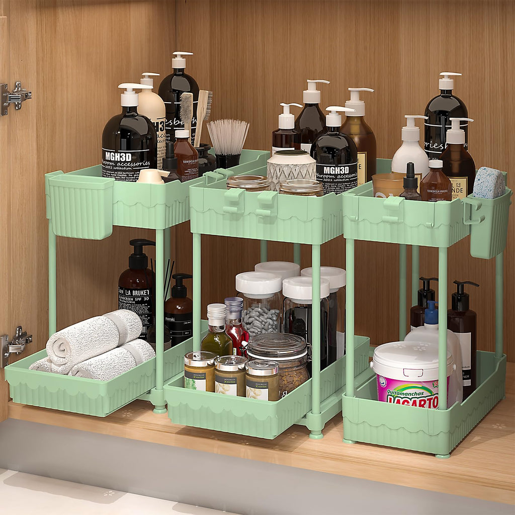 Sevenblue 3 Pack Under Sink Organizers,2-Tier Multi-Use Kitchen and Bathroom Organizers and Storage with Sliding Drawers,Bathroom Cabinet Organizer (Black, 12.8 Inch)