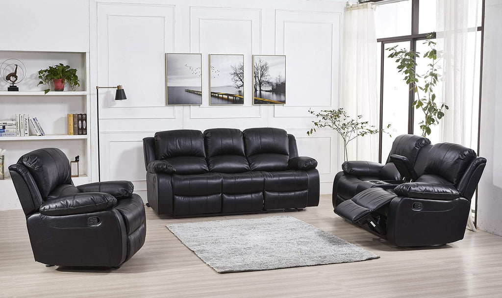 Betsy Furniture 3PC Faux Leather Reclining Couch Set, Living Room Furniture Set, Sofa, Loveseat, Glider, 8018 Multiple Colors (Gray, Sofa+Loveseat+Chair) | 8018