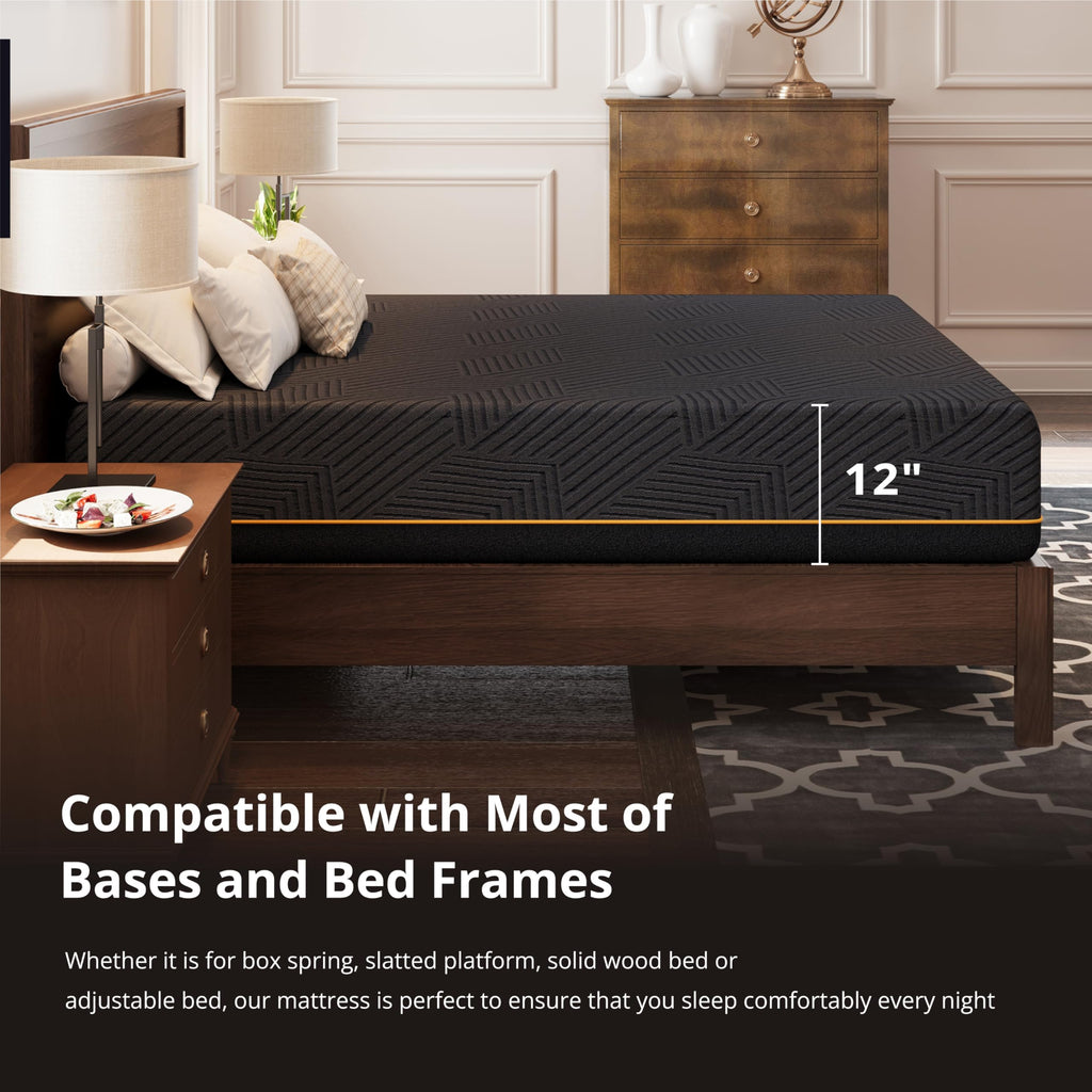 MLILY EGOHOME 14 Inch Queen Memory Foam Mattress for Back Pain, Cooling Copper Gel Bed in a Box, Foam Made in USA, CertiPUR-US Certified, Therapeutic Medium Firm, 60x80x14 Black
