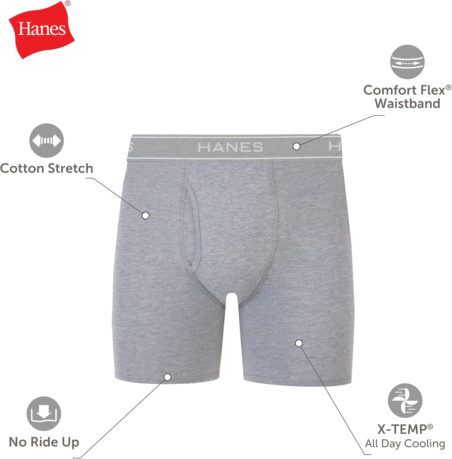 Hanes mens Underwear Boxer Briefs Pack, Cool & Breathable Cotton Moisture-wicking Underwear for Men, No Ride Up