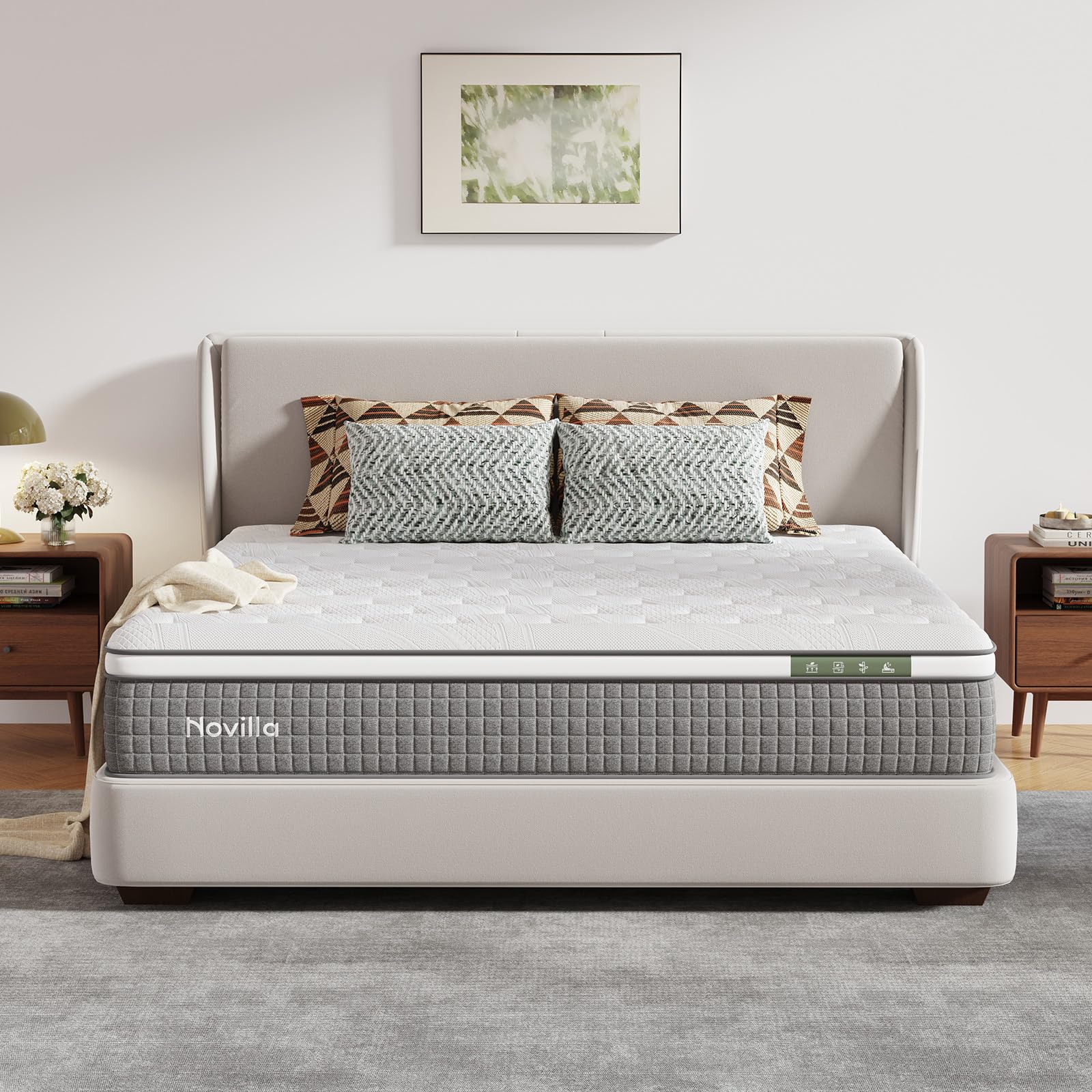 Novilla 14 Inch Queen Size Mattress,Hybrid Queen Mattress with Gel Memory Foam, Cool-to-Touch Nylon Blend & Pocketed Coils for Adaptive Body Support & Motion Isolation CertiPUR-US Certified