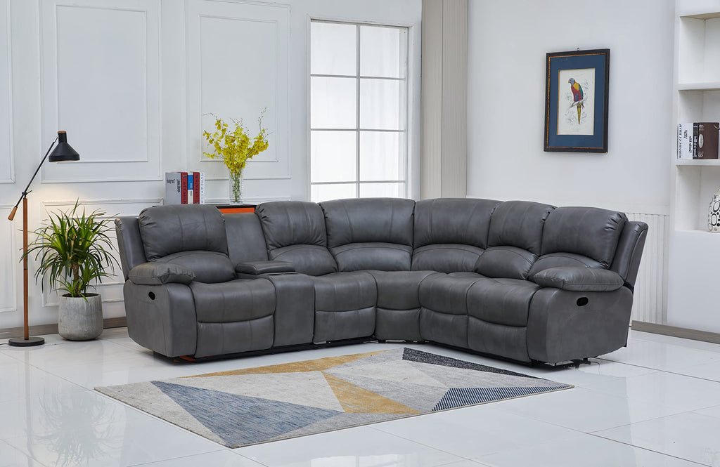 Betsy Furniture 3PC Faux Leather Reclining Couch Set, Living Room Furniture Set, Sofa, Loveseat, Glider, 8018 Multiple Colors (Gray, Sofa+Loveseat+Chair) | 8018