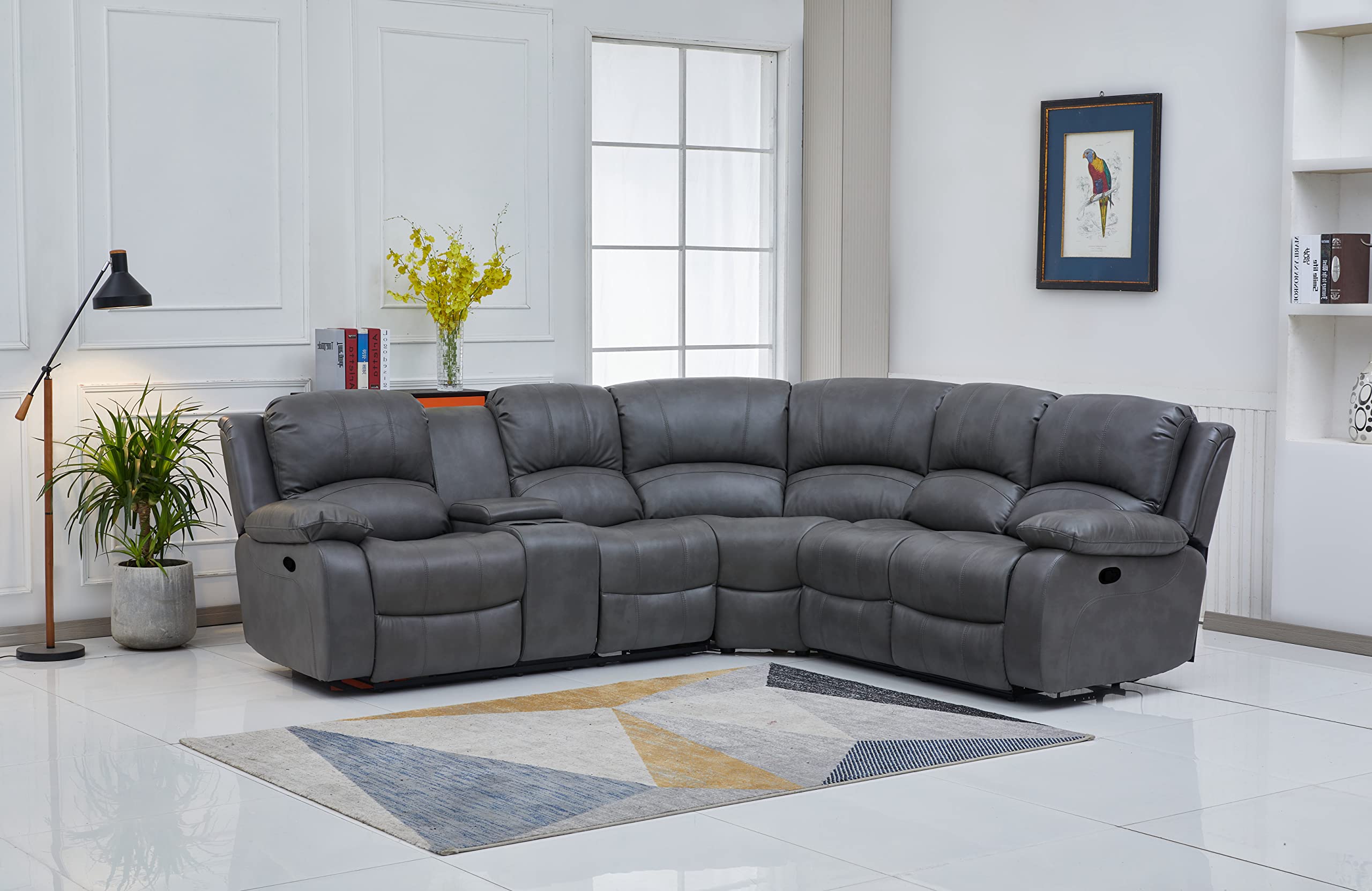 Betsy Furniture 3PC Faux Leather Reclining Couch Set, Living Room Furniture Set, Sofa, Loveseat, Glider, 8018 Multiple Colors (Gray, Sofa+Loveseat+Chair) | 8018