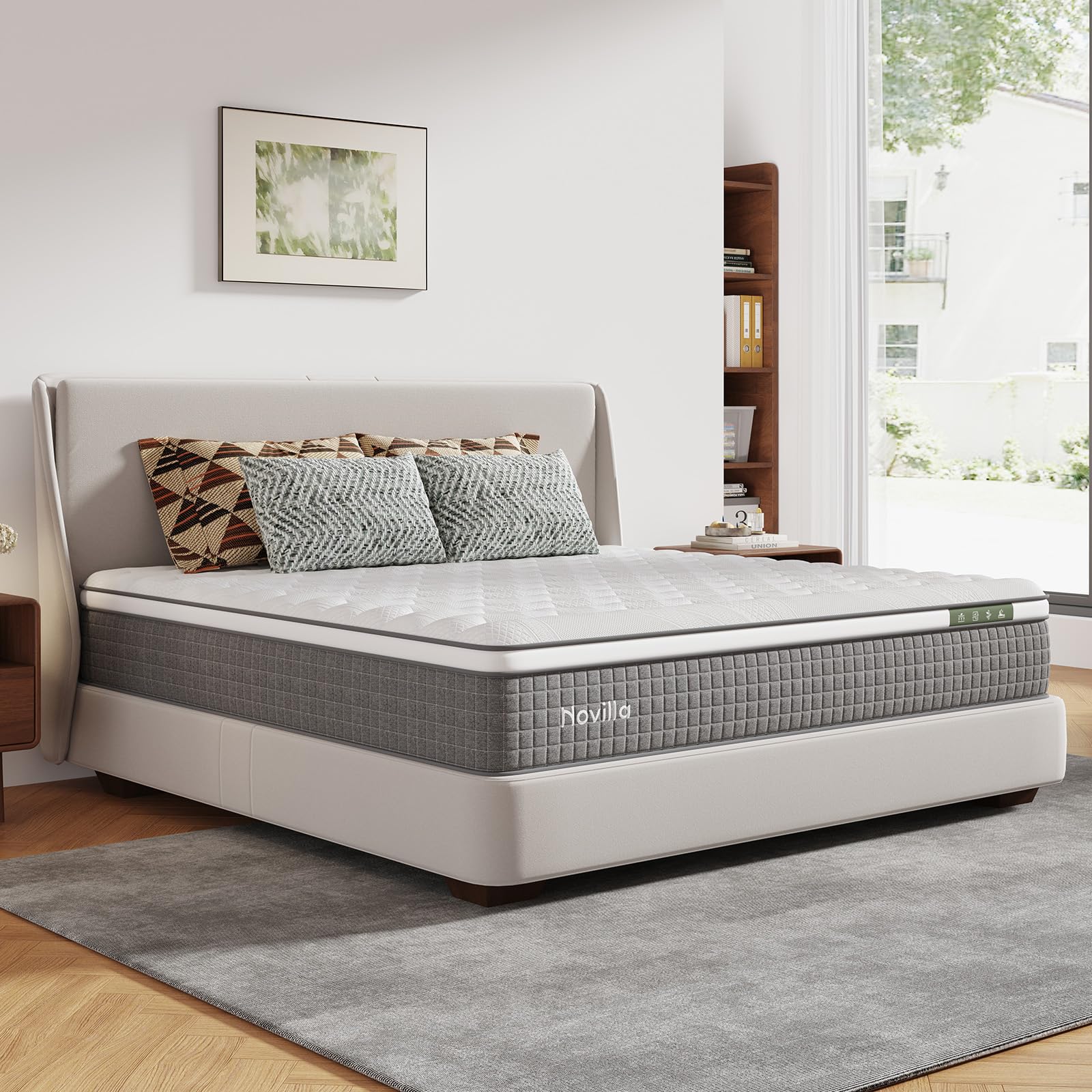 Novilla 14 Inch Queen Size Mattress,Hybrid Queen Mattress with Gel Memory Foam, Cool-to-Touch Nylon Blend & Pocketed Coils for Adaptive Body Support & Motion Isolation CertiPUR-US Certified