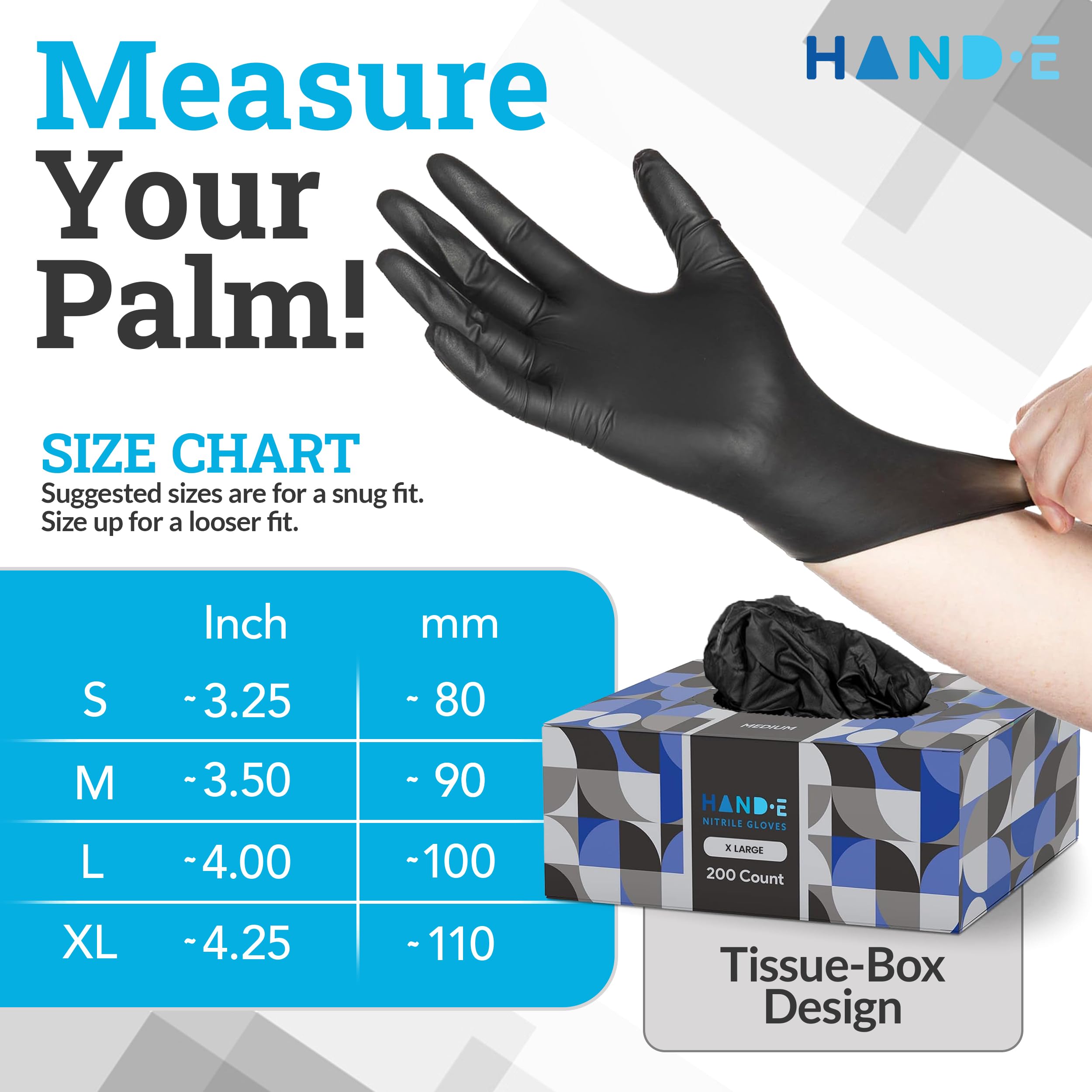 Hand-E Touch Black Nitrile Disposable Gloves Large, 50 Count - BBQ, Tattoo, Hair Dye, Cooking, Mechanic Gloves - Powder and Latex Free - Tattoo Supplies