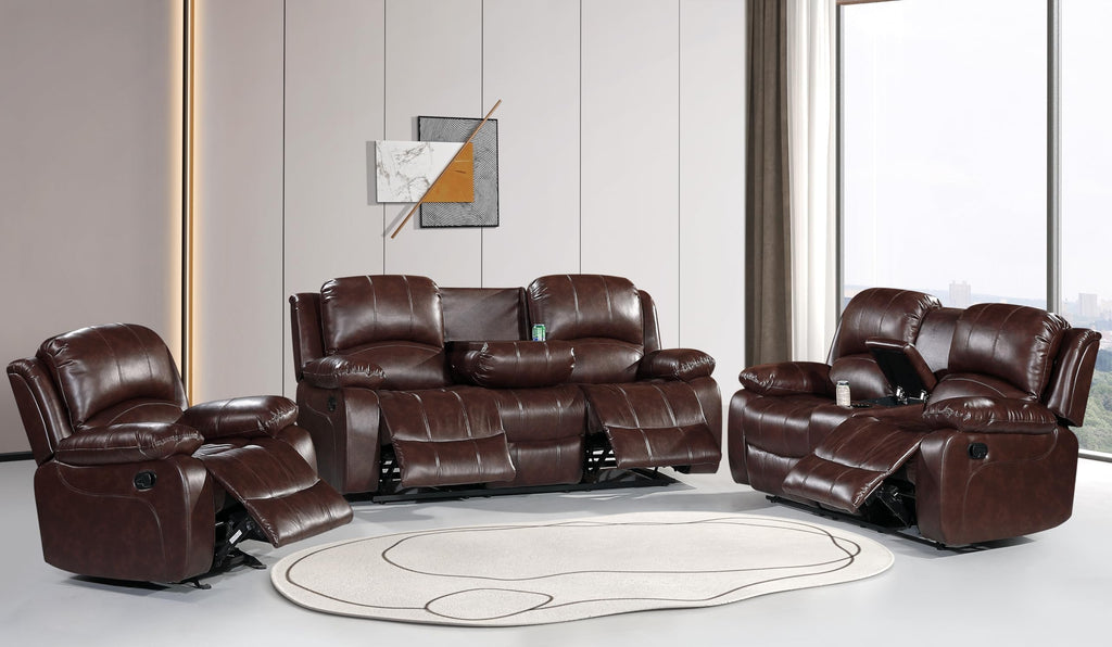 Betsy Furniture 3PC Faux Leather Reclining Couch Set, Living Room Furniture Set, Sofa, Loveseat, Glider, 8018 Multiple Colors (Gray, Sofa+Loveseat+Chair) | 8018