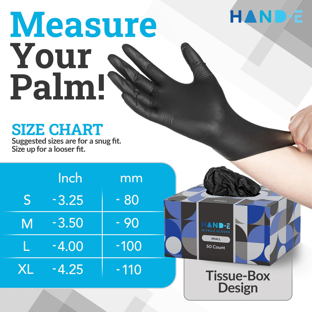 Hand-E Touch Black Nitrile Disposable Gloves Large, 50 Count - BBQ, Tattoo, Hair Dye, Cooking, Mechanic Gloves - Powder and Latex Free - Tattoo Supplies