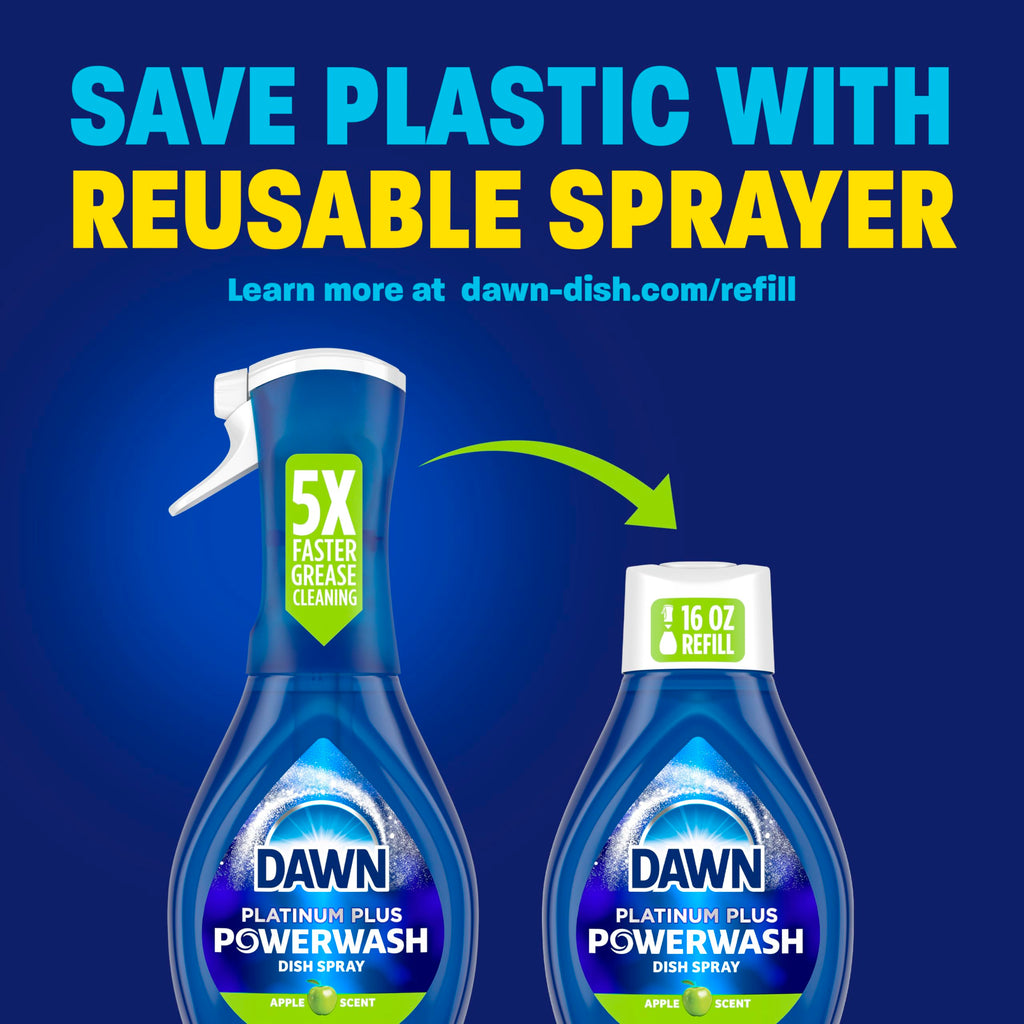 Dawn Powerwash Spray, Dish Soap, Dishwashing Liquid, Fresh, 1 Starter Kit + 3 Refills, 4x16 Fl Oz
