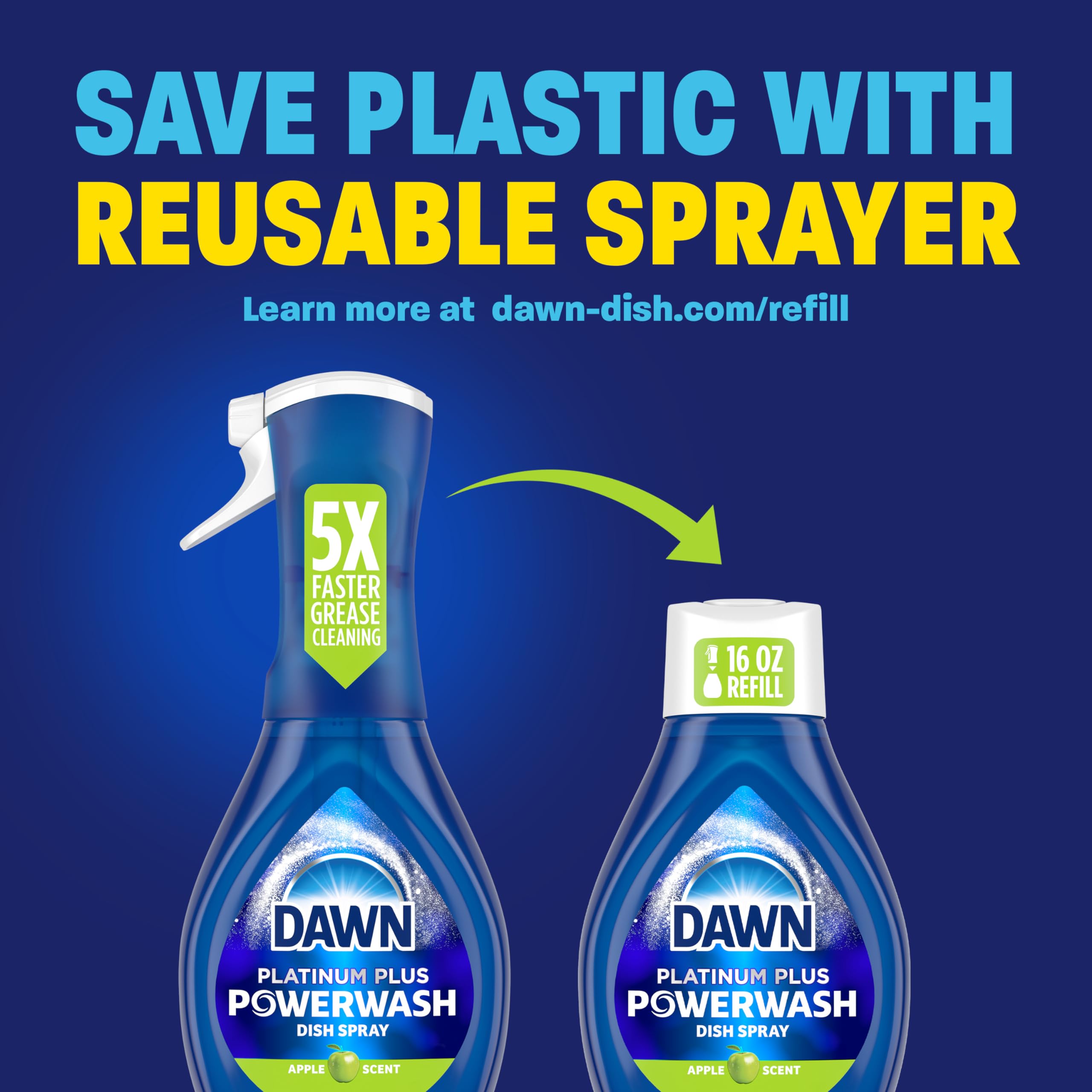 Dawn Powerwash Spray, Dish Soap, Dishwashing Liquid, Fresh, 1 Starter Kit + 3 Refills, 4x16 Fl Oz