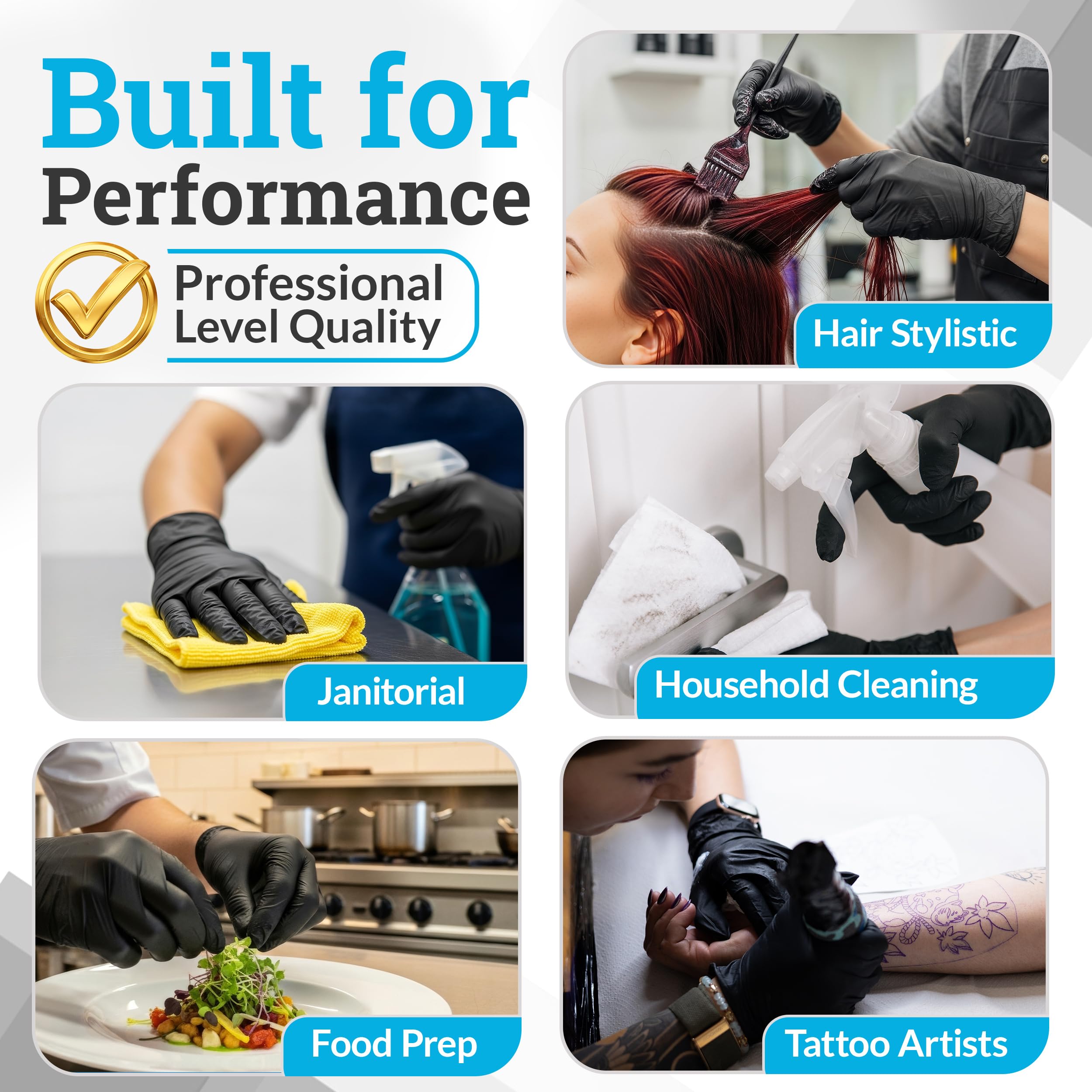 Hand-E Touch Black Nitrile Disposable Gloves Large, 50 Count - BBQ, Tattoo, Hair Dye, Cooking, Mechanic Gloves - Powder and Latex Free - Tattoo Supplies