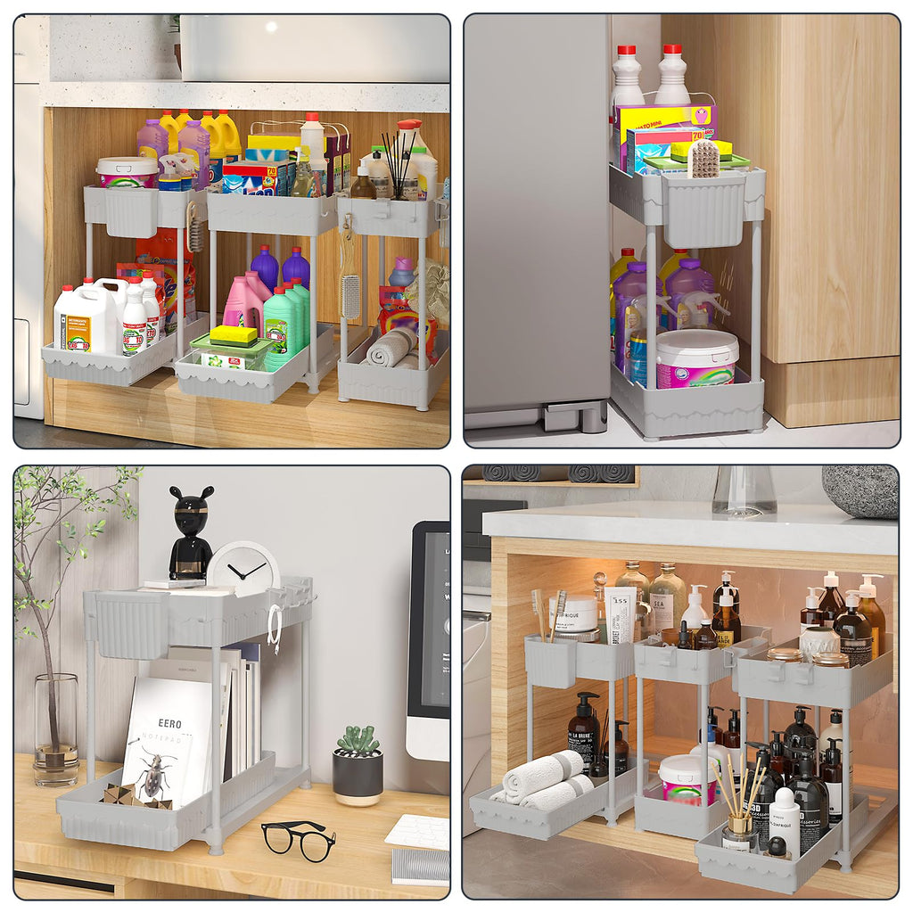 Sevenblue 3 Pack Under Sink Organizers,2-Tier Multi-Use Kitchen and Bathroom Organizers and Storage with Sliding Drawers,Bathroom Cabinet Organizer (Black, 12.8 Inch)