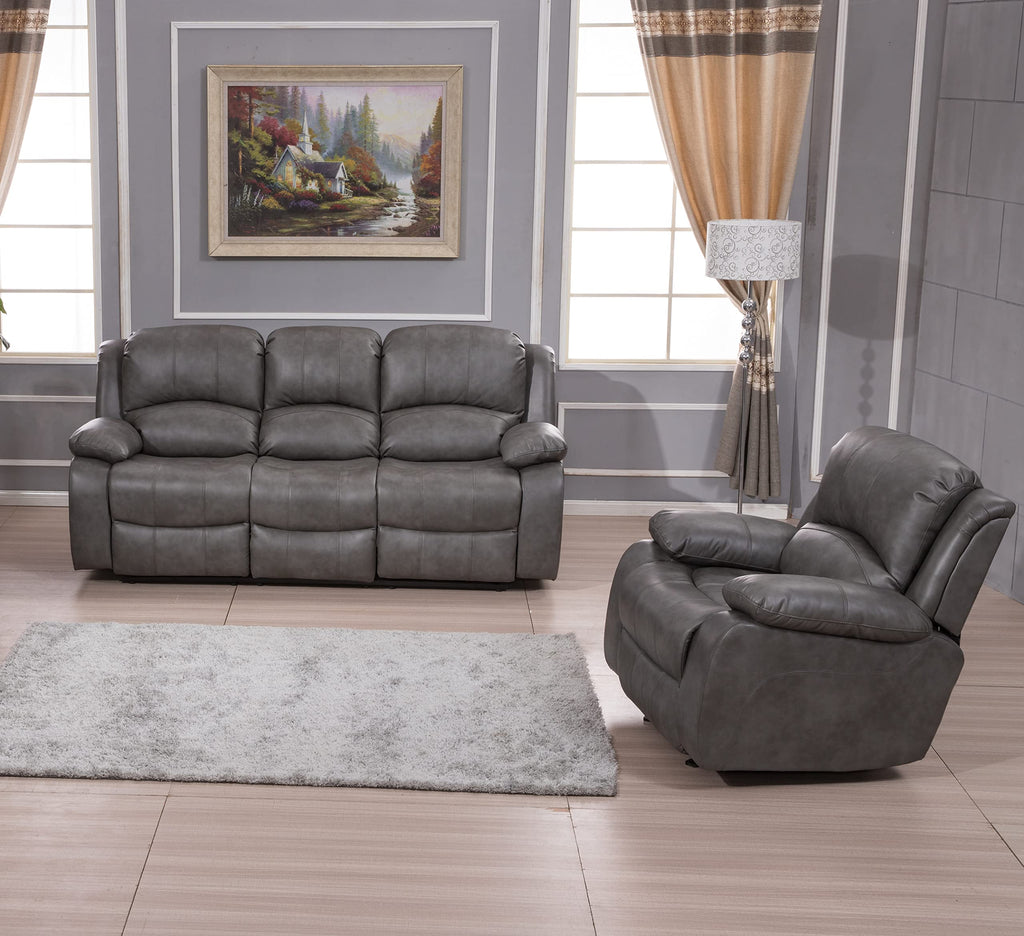 Betsy Furniture 3PC Faux Leather Reclining Couch Set, Living Room Furniture Set, Sofa, Loveseat, Glider, 8018 Multiple Colors (Gray, Sofa+Loveseat+Chair) | 8018