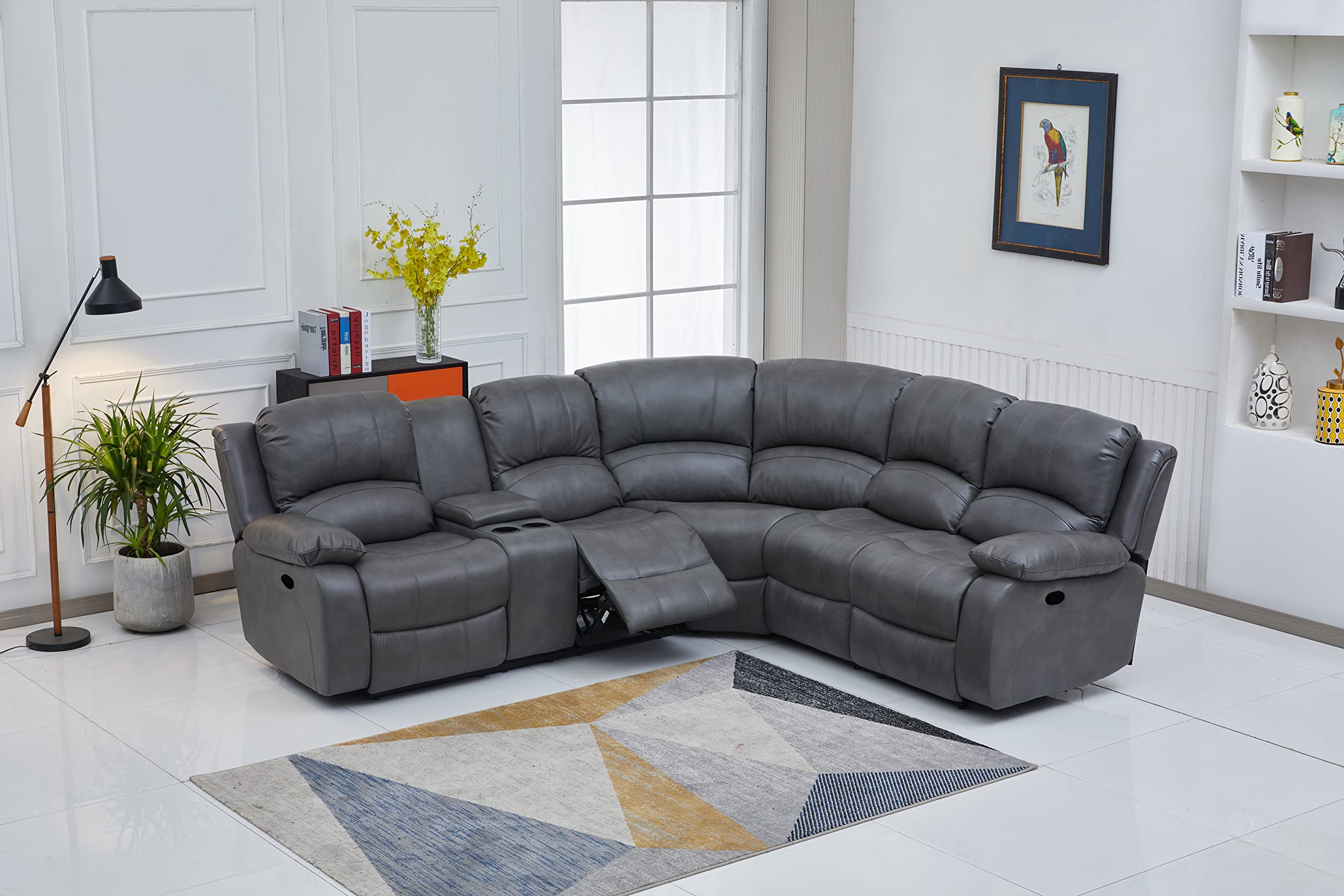 Betsy Furniture 3PC Faux Leather Reclining Couch Set, Living Room Furniture Set, Sofa, Loveseat, Glider, 8018 Multiple Colors (Gray, Sofa+Loveseat+Chair) | 8018
