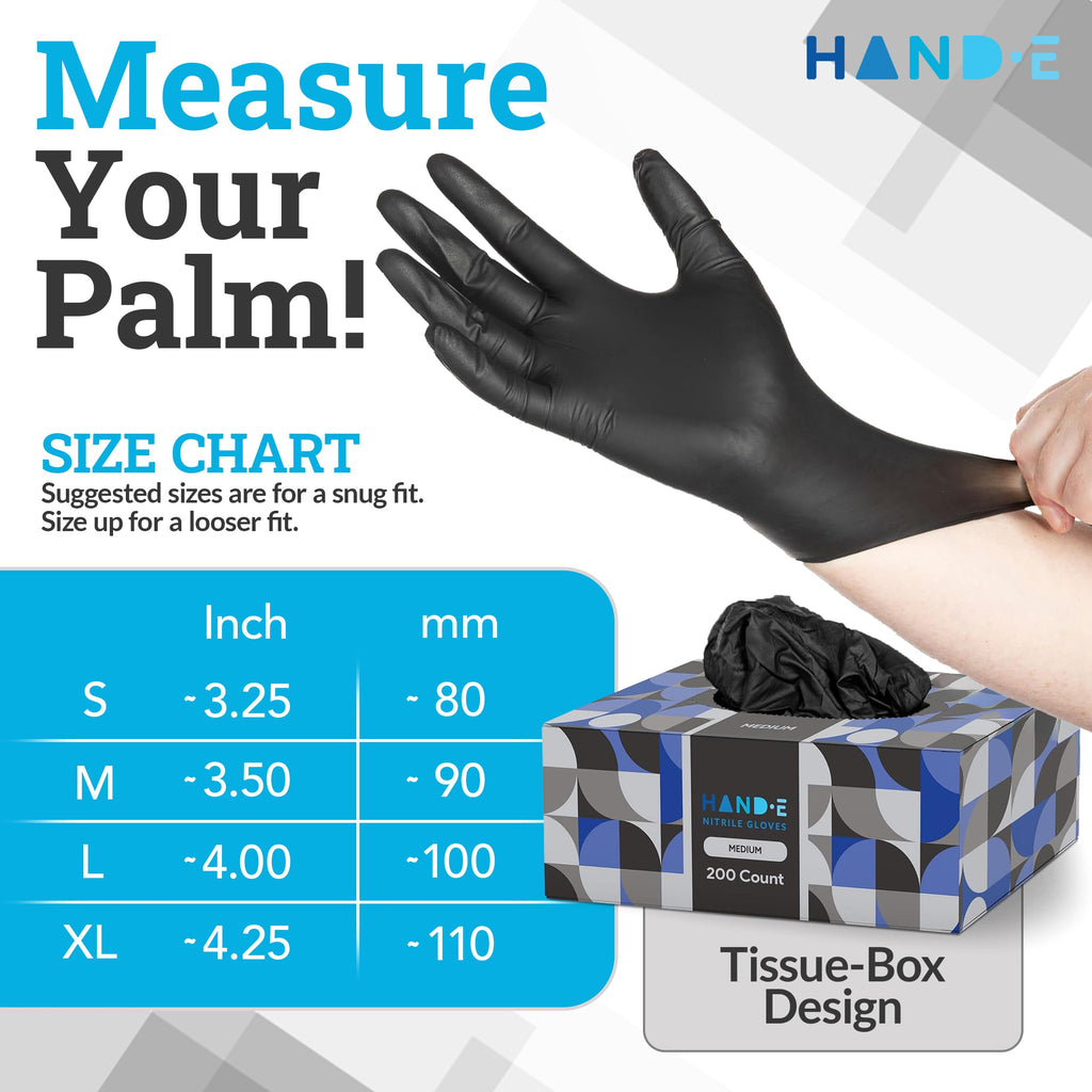 Hand-E Touch Black Nitrile Disposable Gloves Large, 50 Count - BBQ, Tattoo, Hair Dye, Cooking, Mechanic Gloves - Powder and Latex Free - Tattoo Supplies