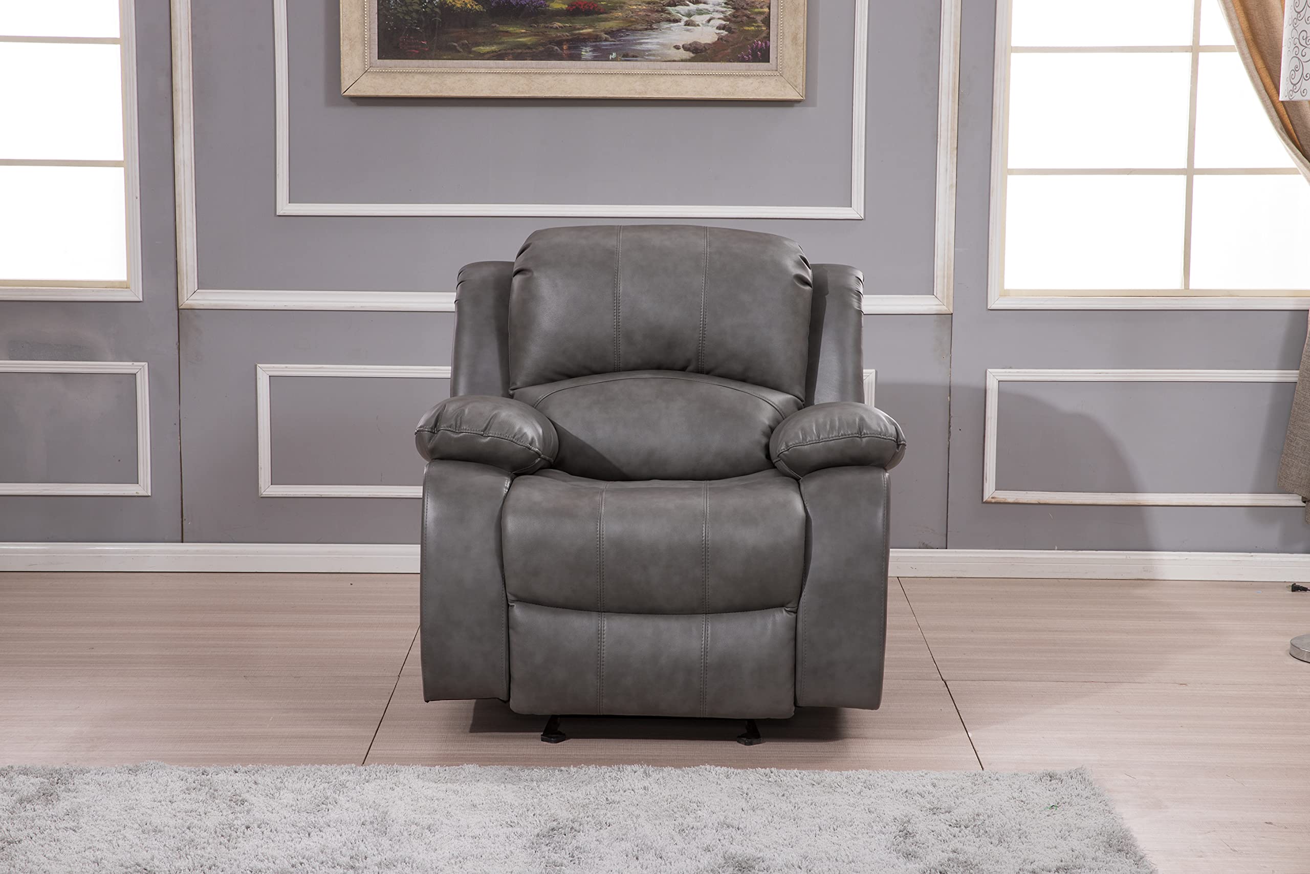 Betsy Furniture 3PC Faux Leather Reclining Couch Set, Living Room Furniture Set, Sofa, Loveseat, Glider, 8018 Multiple Colors (Gray, Sofa+Loveseat+Chair) | 8018