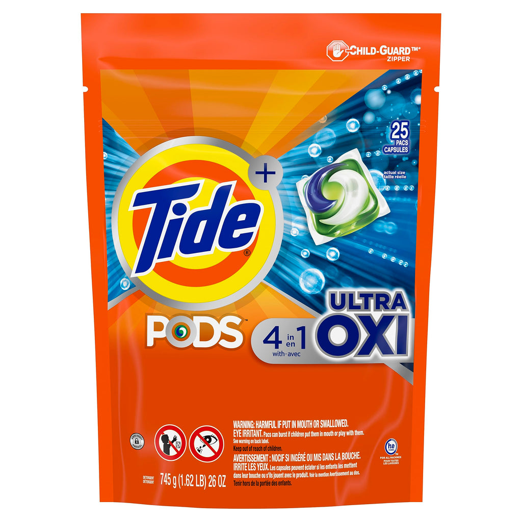 Tide 4-in-1 Ultra Oxi PODS Laundry Detergent Pacs, 85 Count, HE Compatible, Built in Pre-treater for Stains