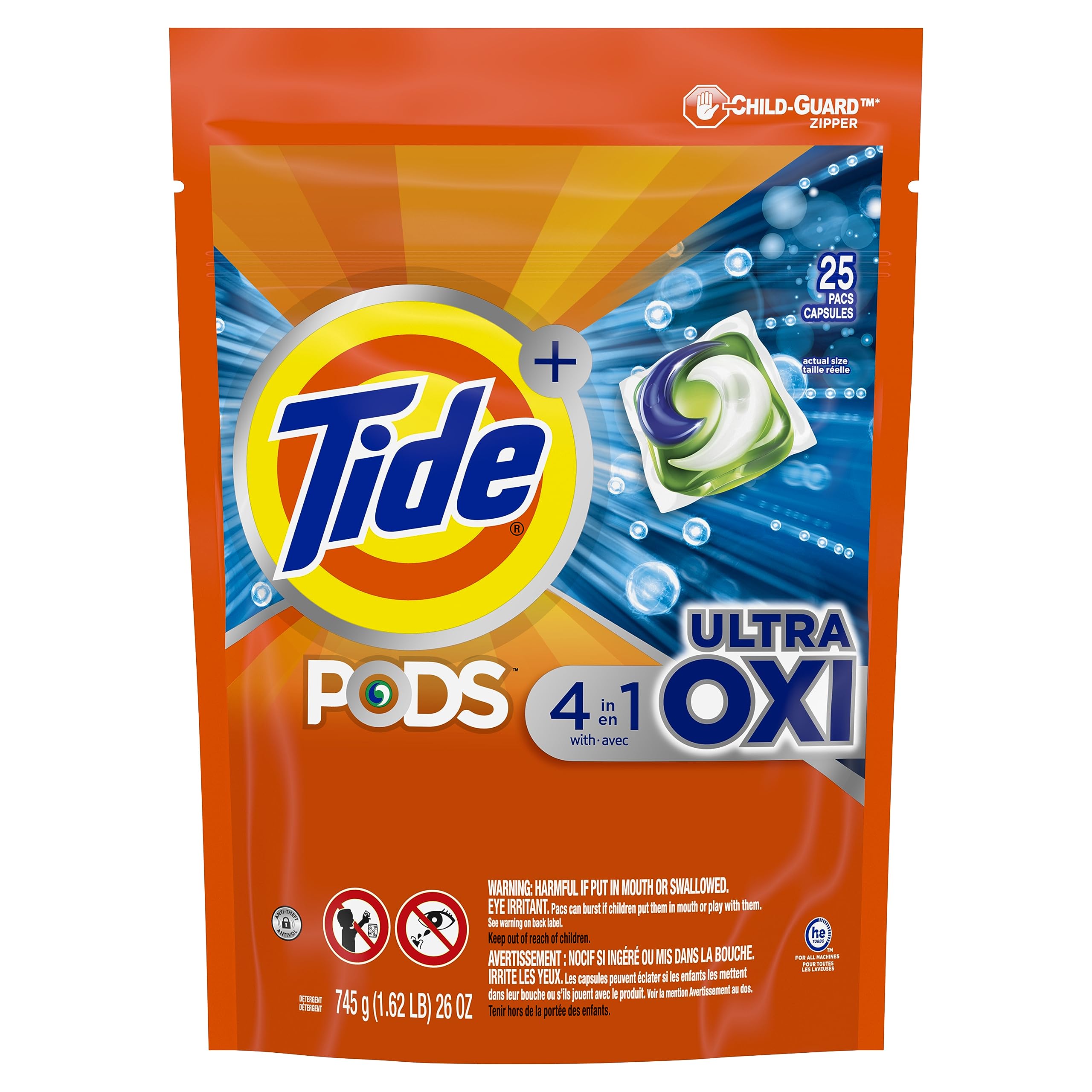 Tide 4-in-1 Ultra Oxi PODS Laundry Detergent Pacs, 85 Count, HE Compatible, Built in Pre-treater for Stains