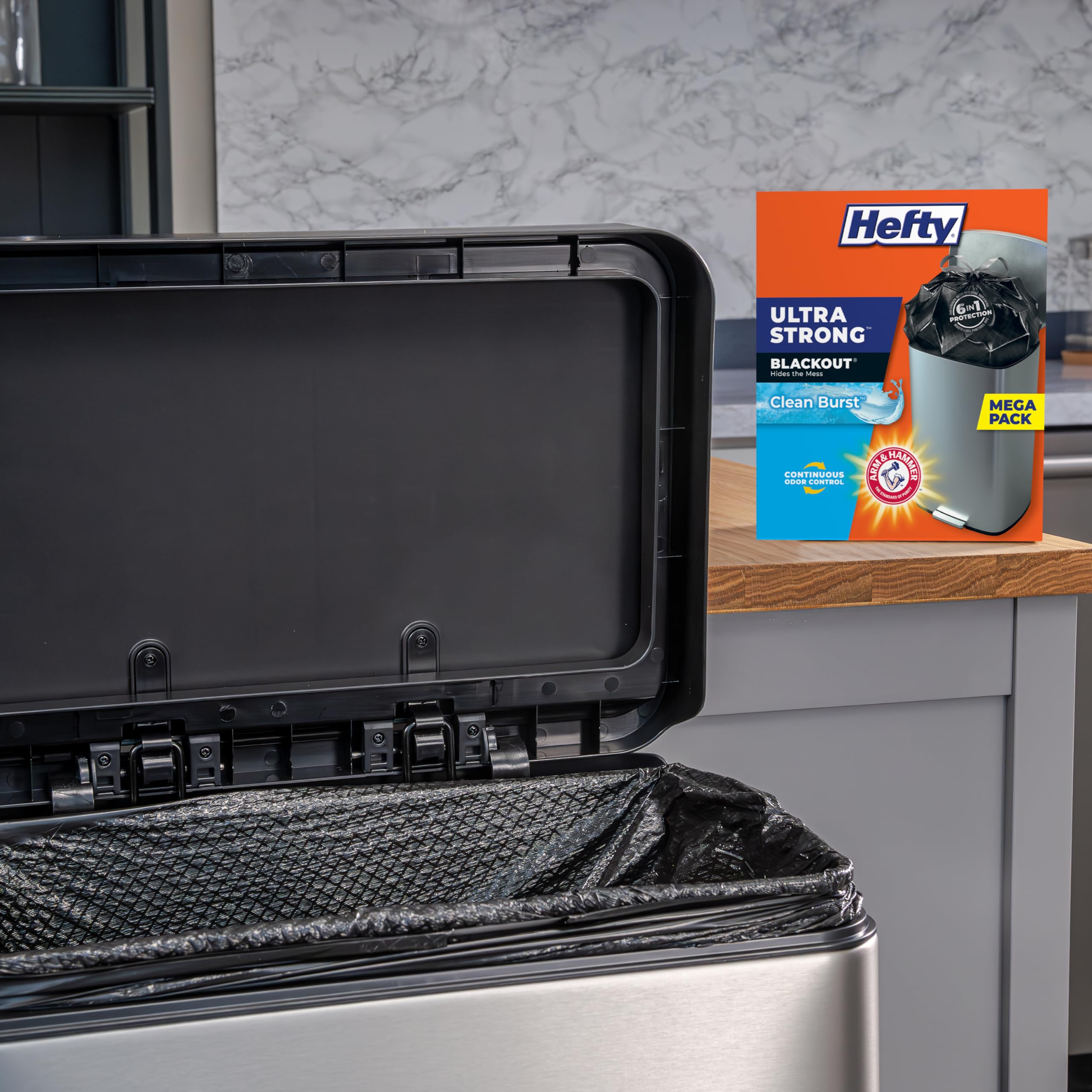 Hefty Ultra Strong 13 Gallon Trash Bags, Tall Kitchen, Drawstring Closure, Odor Control, White, Lavender, Sweet Vanilla, 80 Count