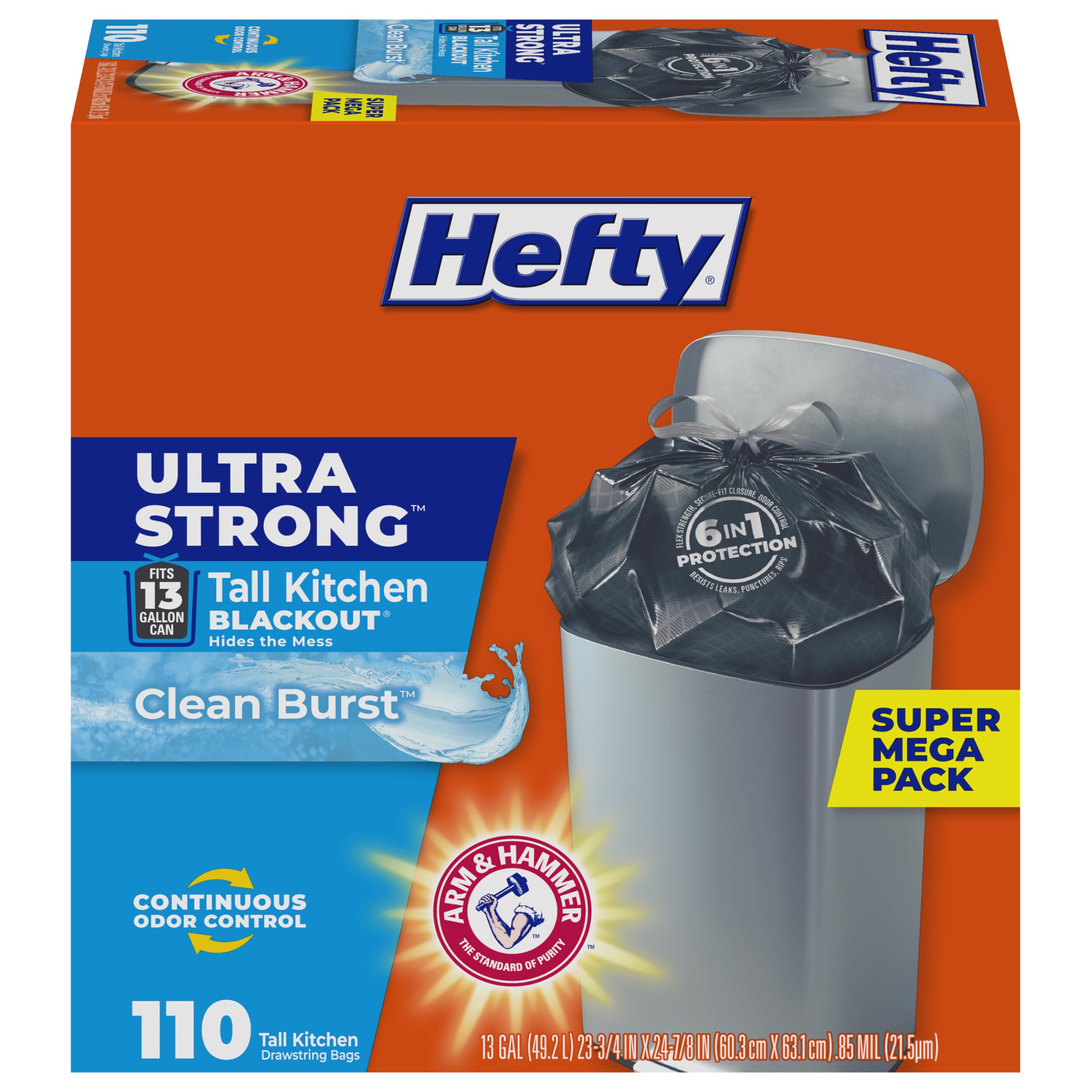Hefty Ultra Strong 13 Gallon Trash Bags, Tall Kitchen, Drawstring Closure, Odor Control, White, Lavender, Sweet Vanilla, 80 Count