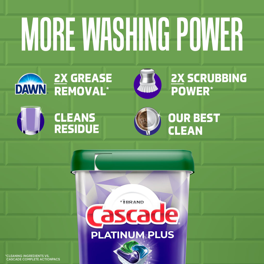 Cascade Platinum Plus Dishwasher Pods, Dish Detergent Soap, Clean Scent, 62 Count