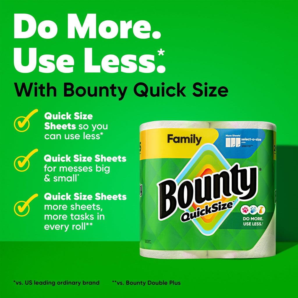 Bounty Quick-Size Paper Towels, White, 12 Family Triple = 40 Regular Rolls