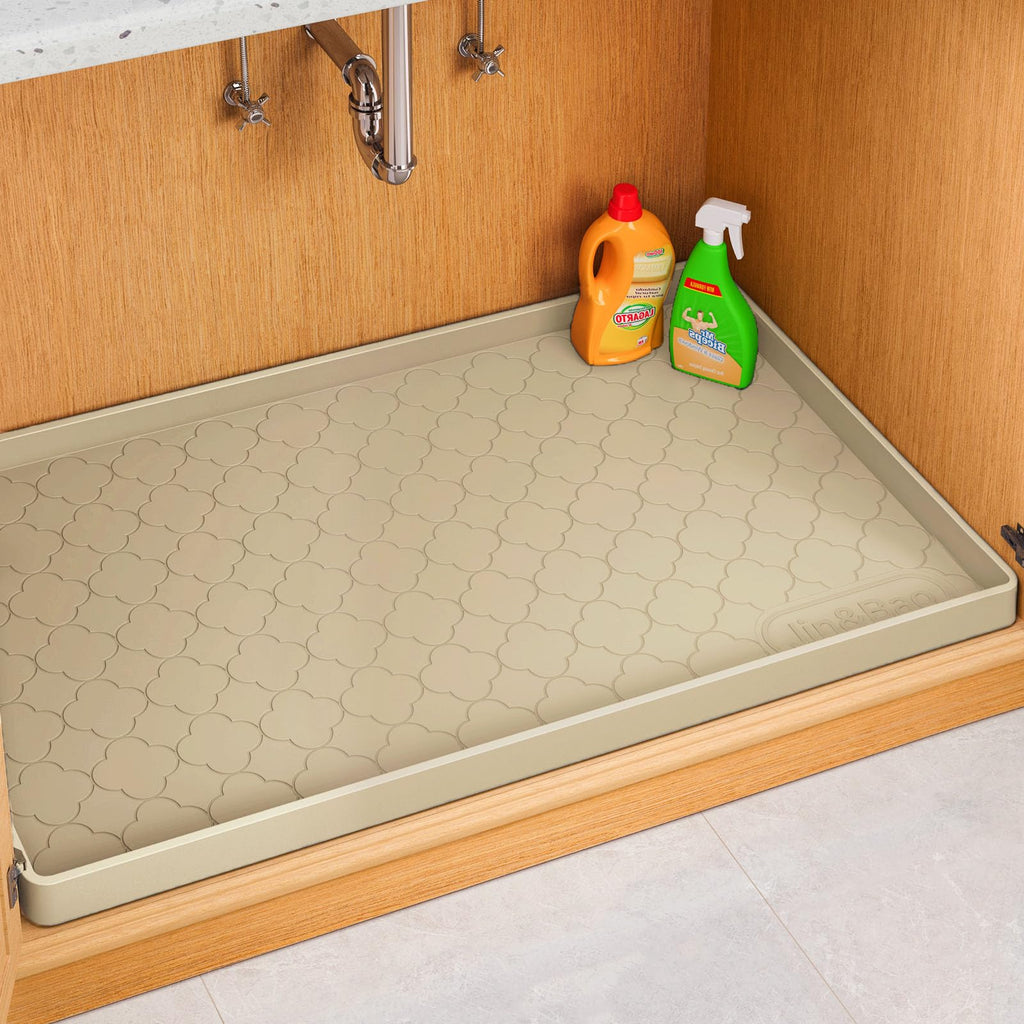 Jin&Bao Waterproof Under Sink Mat 34" x 22", Thick Silicone Mat Cabinet Protector for Kitchen and Bathroom, Shelf Liner, Home Organizer and Storage, Multipurpose Tray for Gadgets and Essentials