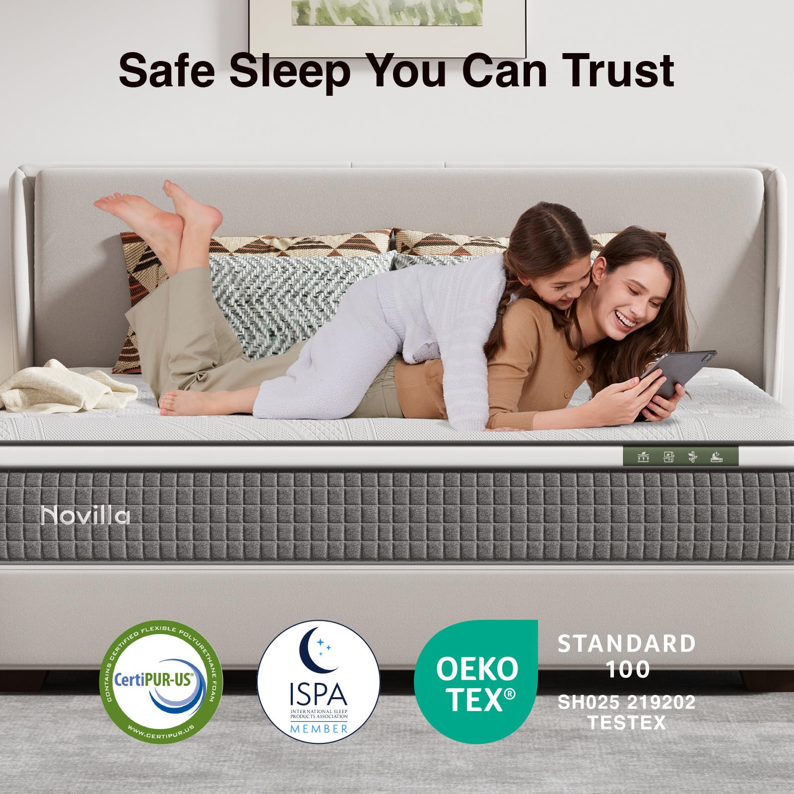 Novilla 14 Inch Queen Size Mattress,Hybrid Queen Mattress with Gel Memory Foam, Cool-to-Touch Nylon Blend & Pocketed Coils for Adaptive Body Support & Motion Isolation CertiPUR-US Certified