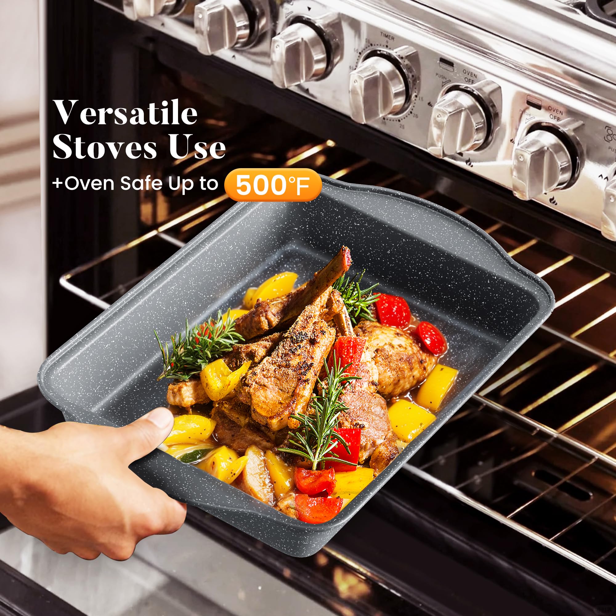 Kitchen Induction Cookware & Bakeware Set - 30 Piece Black Granite Cooking Pans Set, Non-Stick Pots and Pans Set