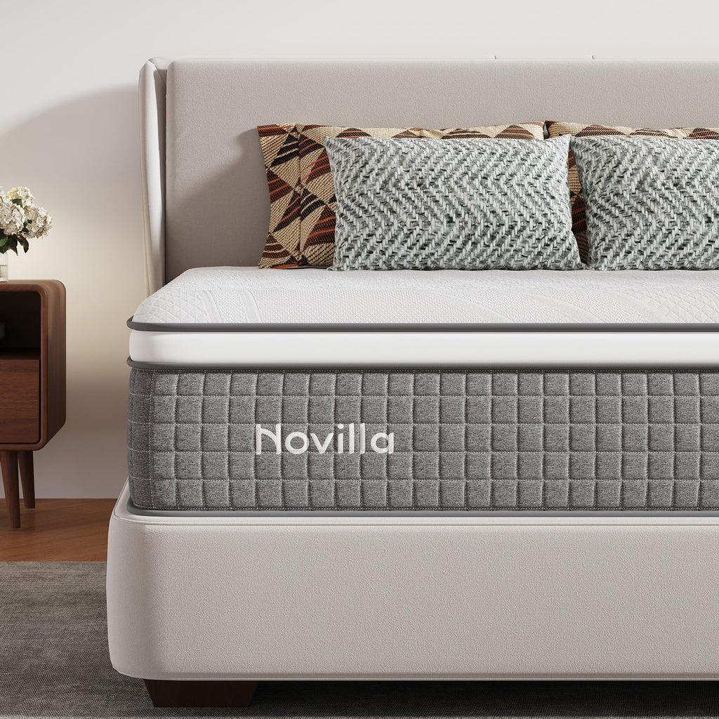 Novilla 14 Inch Queen Size Mattress,Hybrid Queen Mattress with Gel Memory Foam, Cool-to-Touch Nylon Blend & Pocketed Coils for Adaptive Body Support & Motion Isolation CertiPUR-US Certified