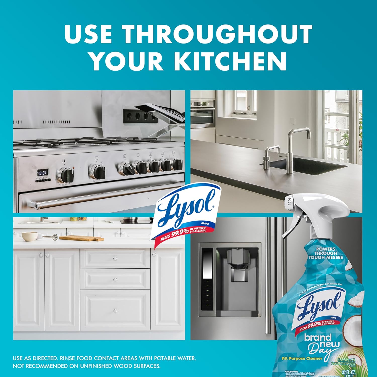 Lysol All Purpose Cleaner Spray, Multi-Purpose Disinfecting Spray, Kitchen & Bathroom Cleaner, Lemon Breeze, Lavender, & Mango Scents, 32oz (Pack of 4)