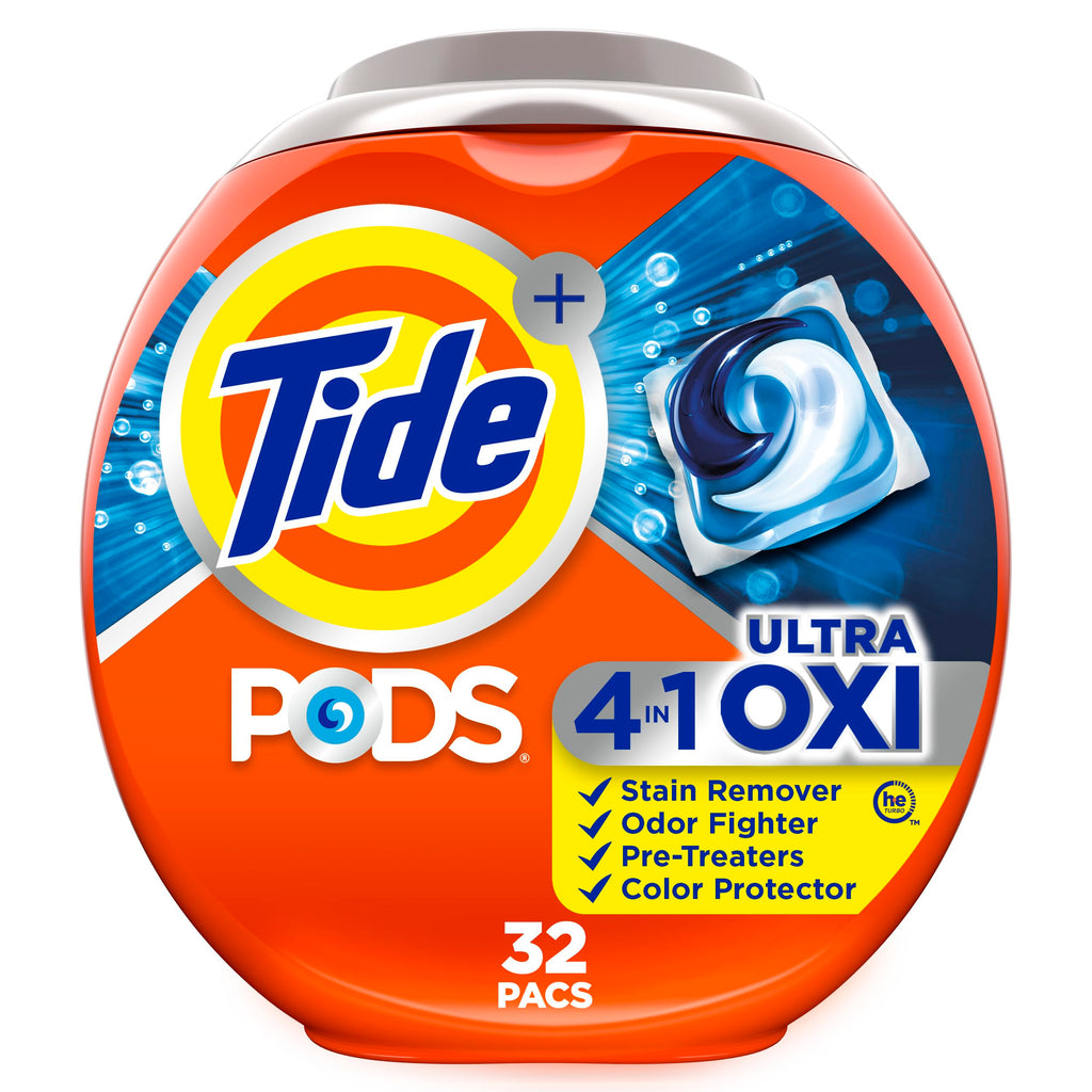 Tide 4-in-1 Ultra Oxi PODS Laundry Detergent Pacs, 85 Count, HE Compatible, Built in Pre-treater for Stains
