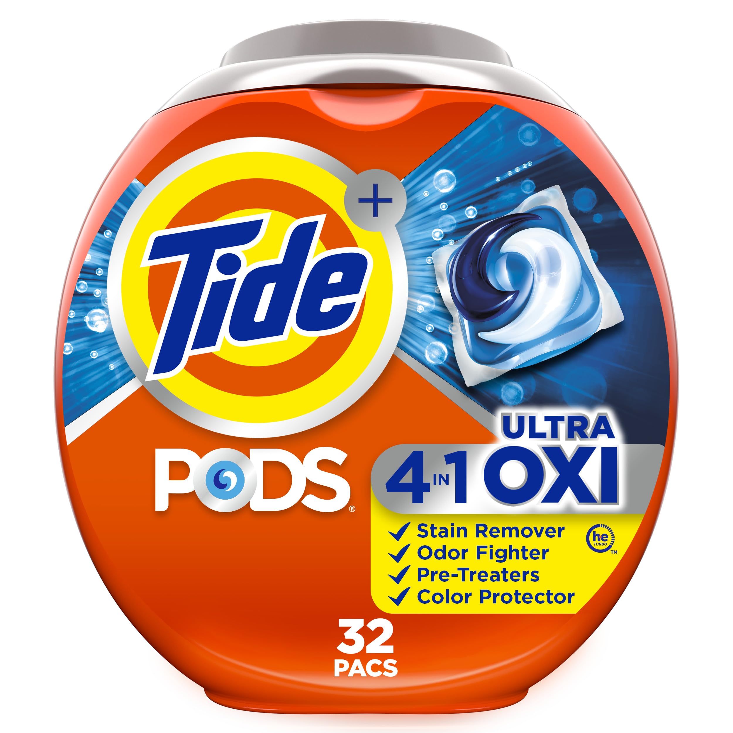 Tide 4-in-1 Ultra Oxi PODS Laundry Detergent Pacs, 85 Count, HE Compatible, Built in Pre-treater for Stains