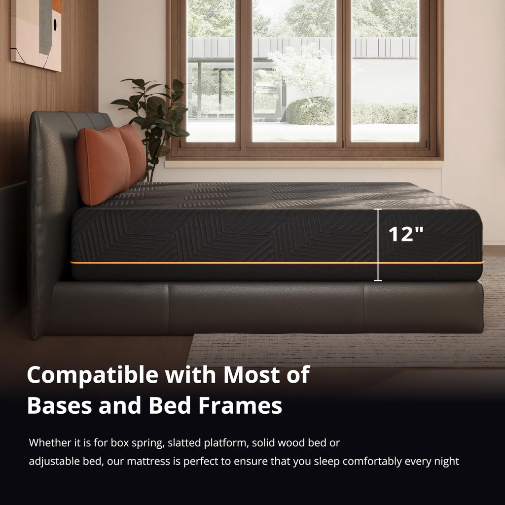 MLILY EGOHOME 14 Inch Queen Memory Foam Mattress for Back Pain, Cooling Copper Gel Bed in a Box, Foam Made in USA, CertiPUR-US Certified, Therapeutic Medium Firm, 60x80x14 Black