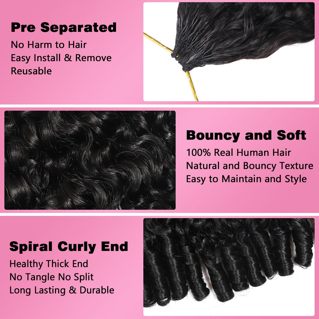 Beauty Queen Burmese Curly Crochet Human Hair 16inch 120g Knotless Pre-Separated Feather Human Crochet Hair Lightweight Reusable Remy Hair Extensions With Spiral Curl for Women Natural Black Color