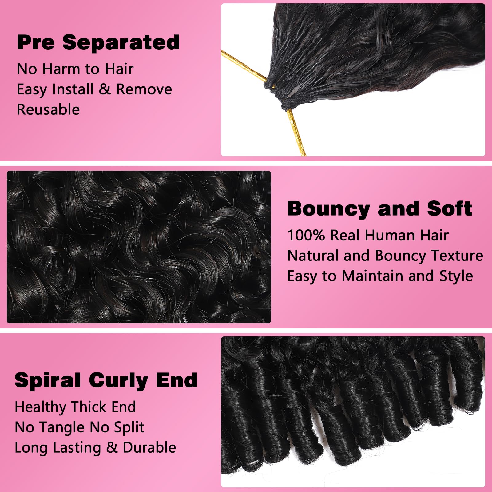 Beauty Queen Burmese Curly Crochet Human Hair 16inch 120g Knotless Pre-Separated Feather Human Crochet Hair Lightweight Reusable Remy Hair Extensions With Spiral Curl for Women Natural Black Color