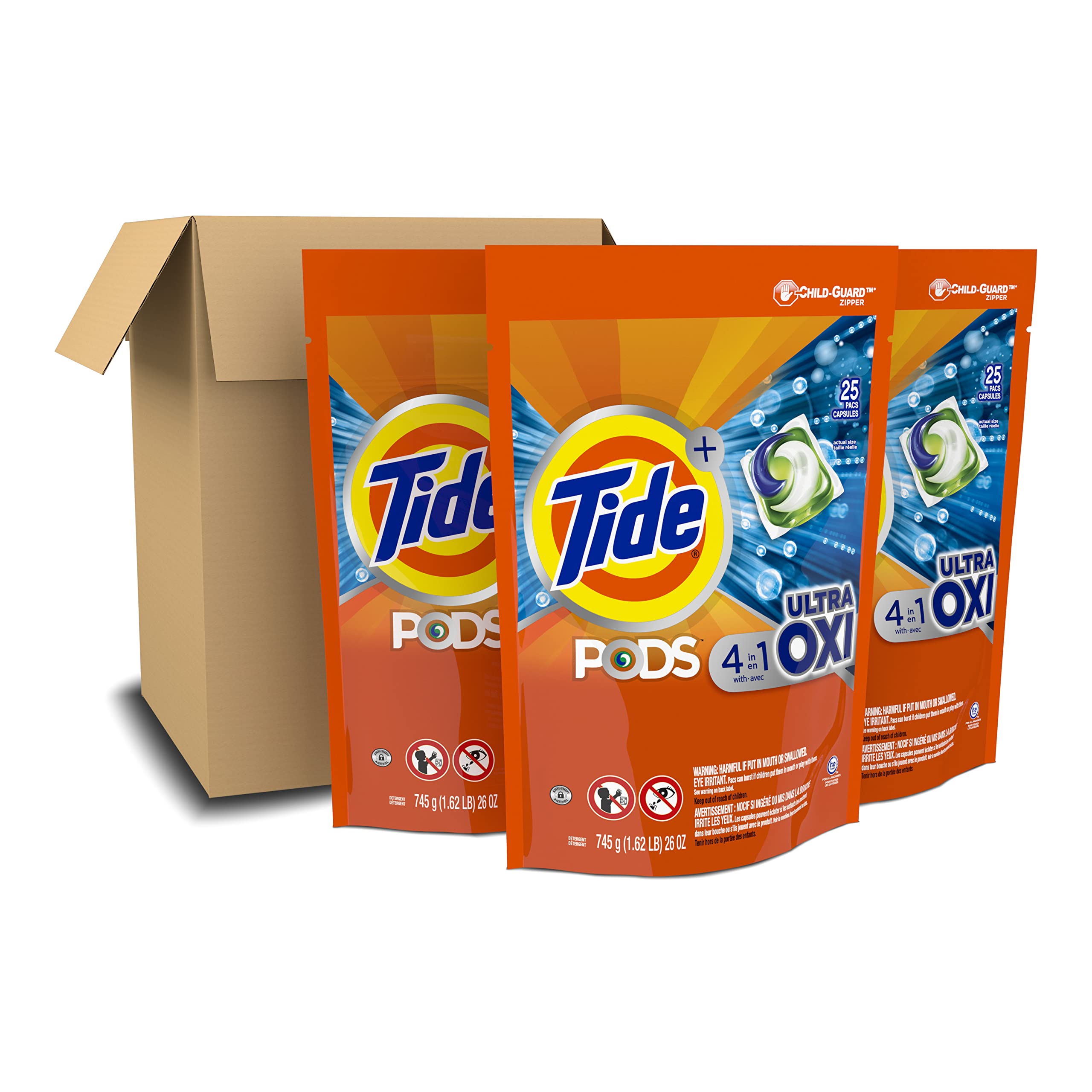 Tide 4-in-1 Ultra Oxi PODS Laundry Detergent Pacs, 85 Count, HE Compatible, Built in Pre-treater for Stains