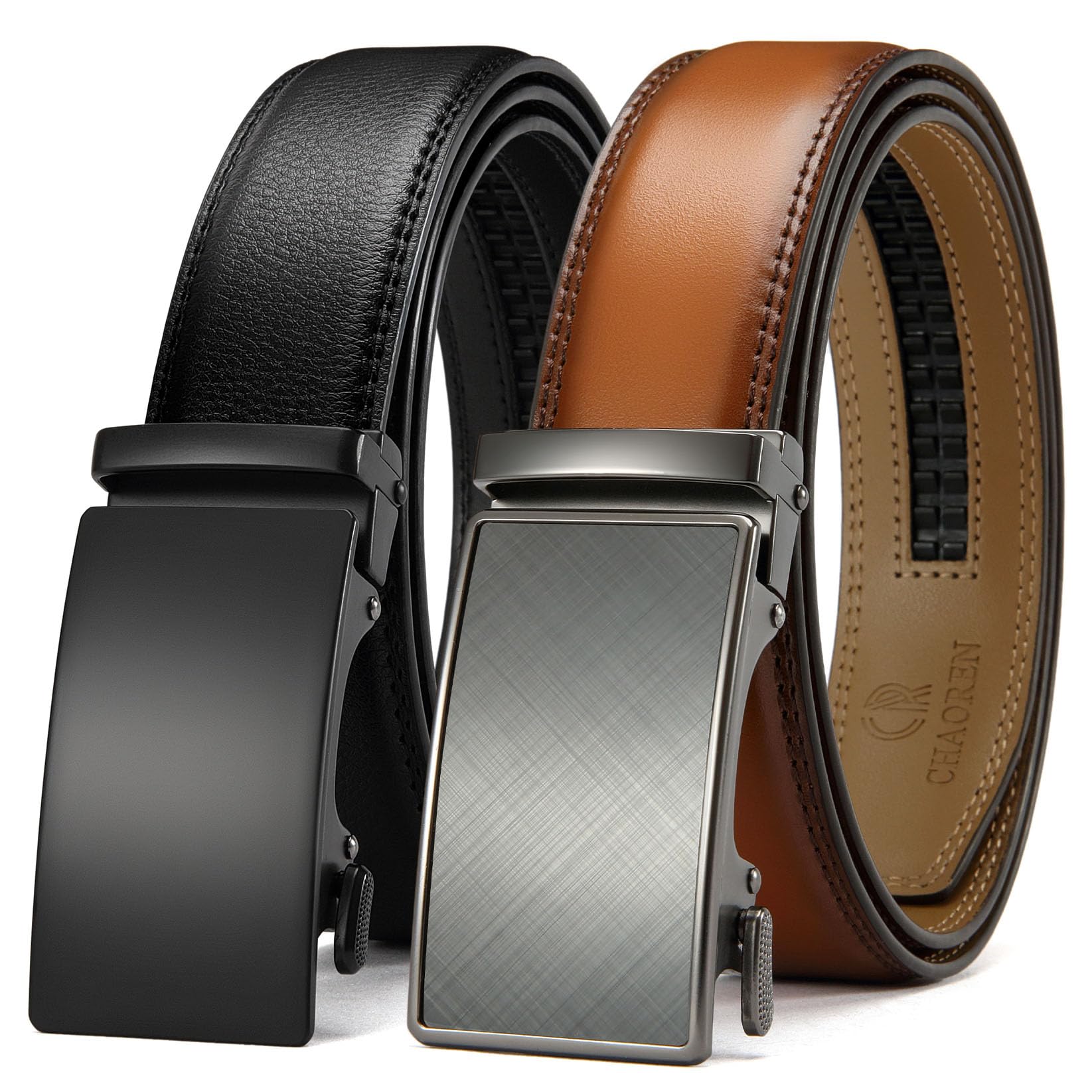 CHAOREN Leather Ratchet Belt Men 2 Pack - Customizable Fit, Effortless Style (35mm)