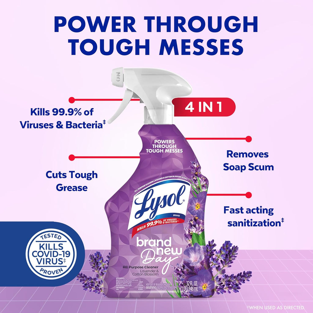 Lysol All Purpose Cleaner Spray, Multi-Purpose Disinfecting Spray, Kitchen & Bathroom Cleaner, Lemon Breeze, Lavender, & Mango Scents, 32oz (Pack of 4)