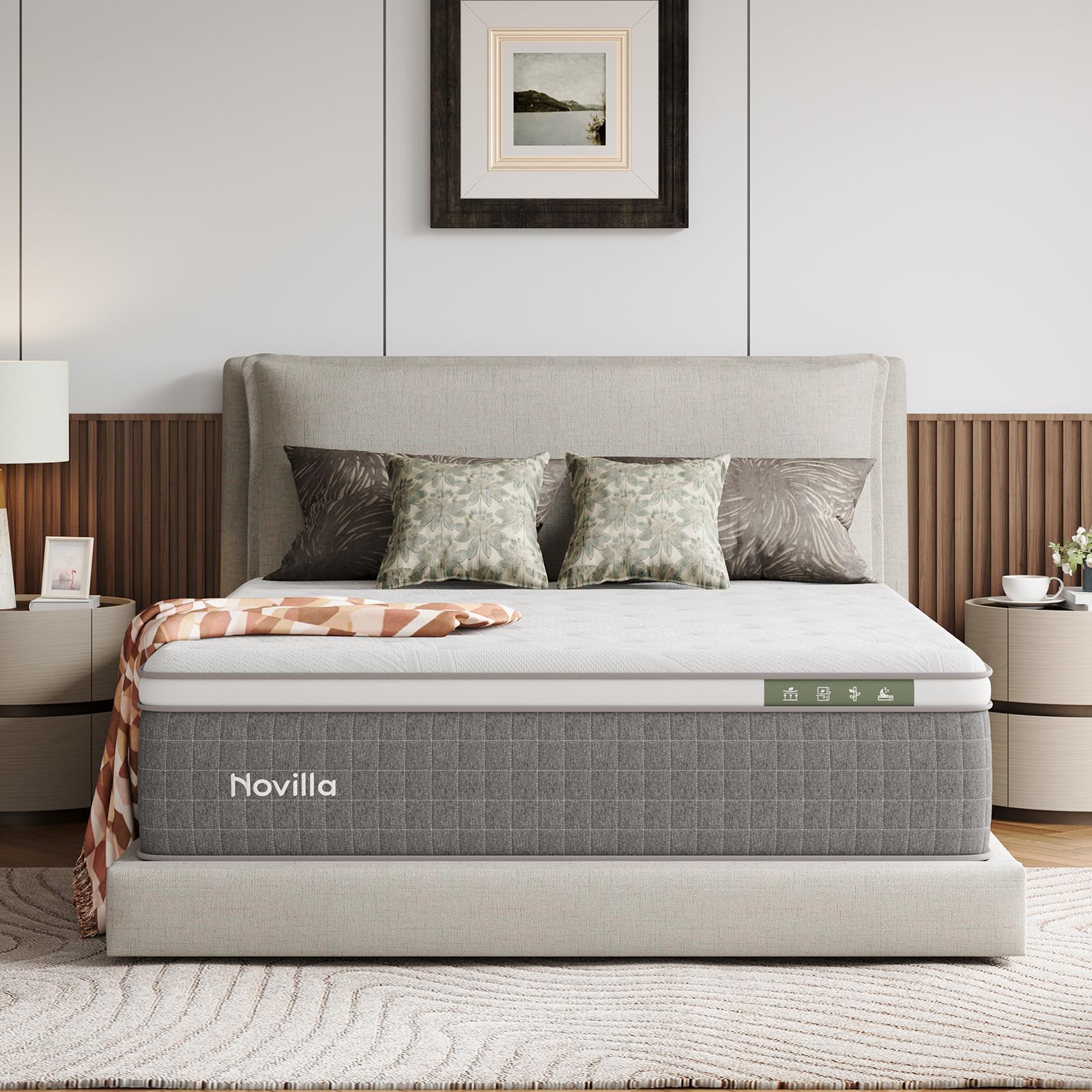 Novilla 14 Inch Queen Size Mattress,Hybrid Queen Mattress with Gel Memory Foam, Cool-to-Touch Nylon Blend & Pocketed Coils for Adaptive Body Support & Motion Isolation CertiPUR-US Certified